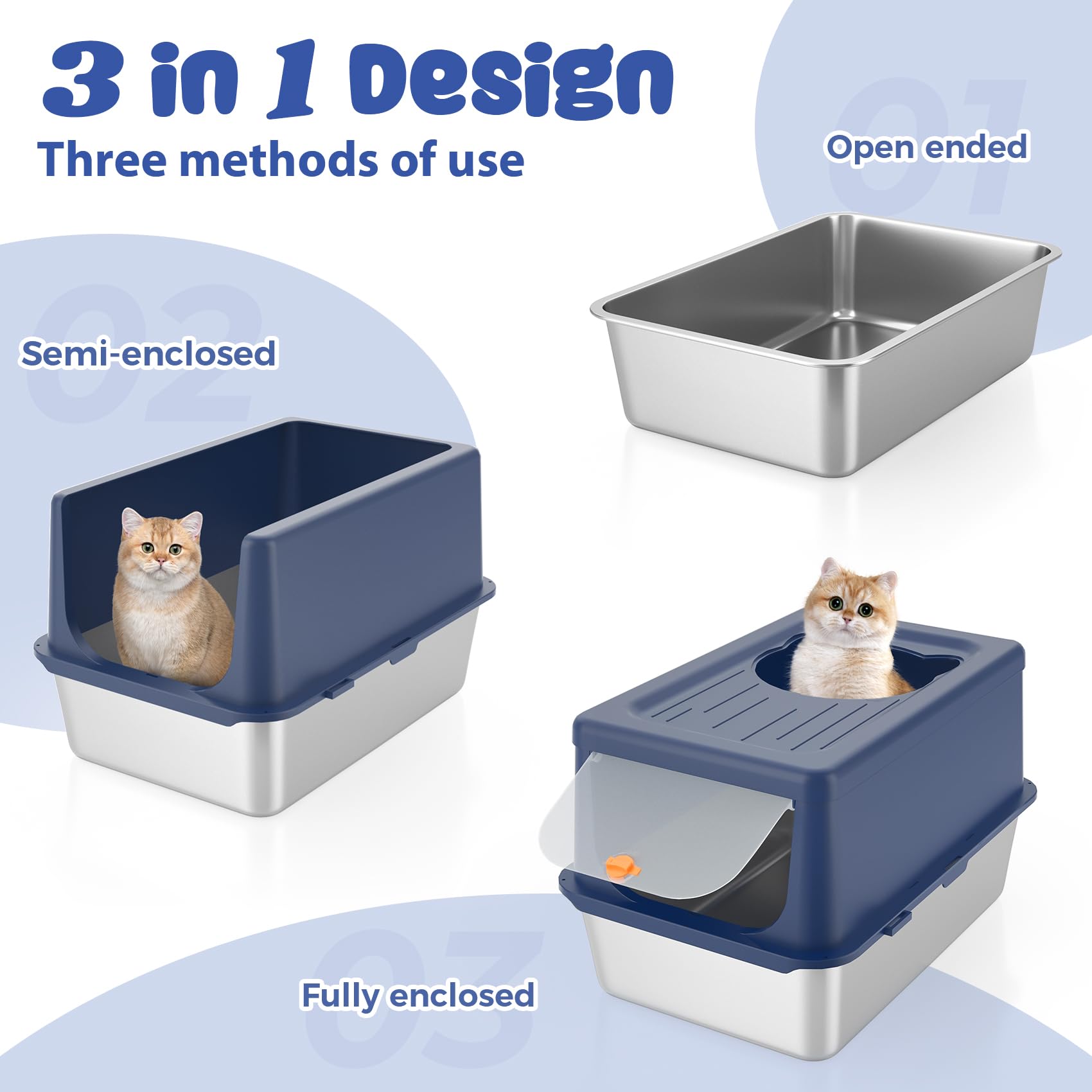 LIHOOOOM Litter Box with Lid, Stainless Steel Litter Box XL, 14 H Metal Cat Box with High Sides Wall Enclosure, Cat Pan, Non-Sti