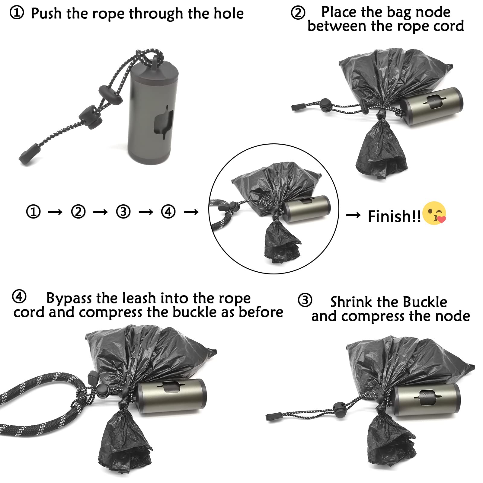 Yuchiya Aluminum Dog Poop Bags Holder With Carabiner Metal Pet Waste Bags Dispenser With Hook And Loop Fastener And Elastic Cord To Carry Used Bags(Olive Green, 1 Holder 195 Bags)