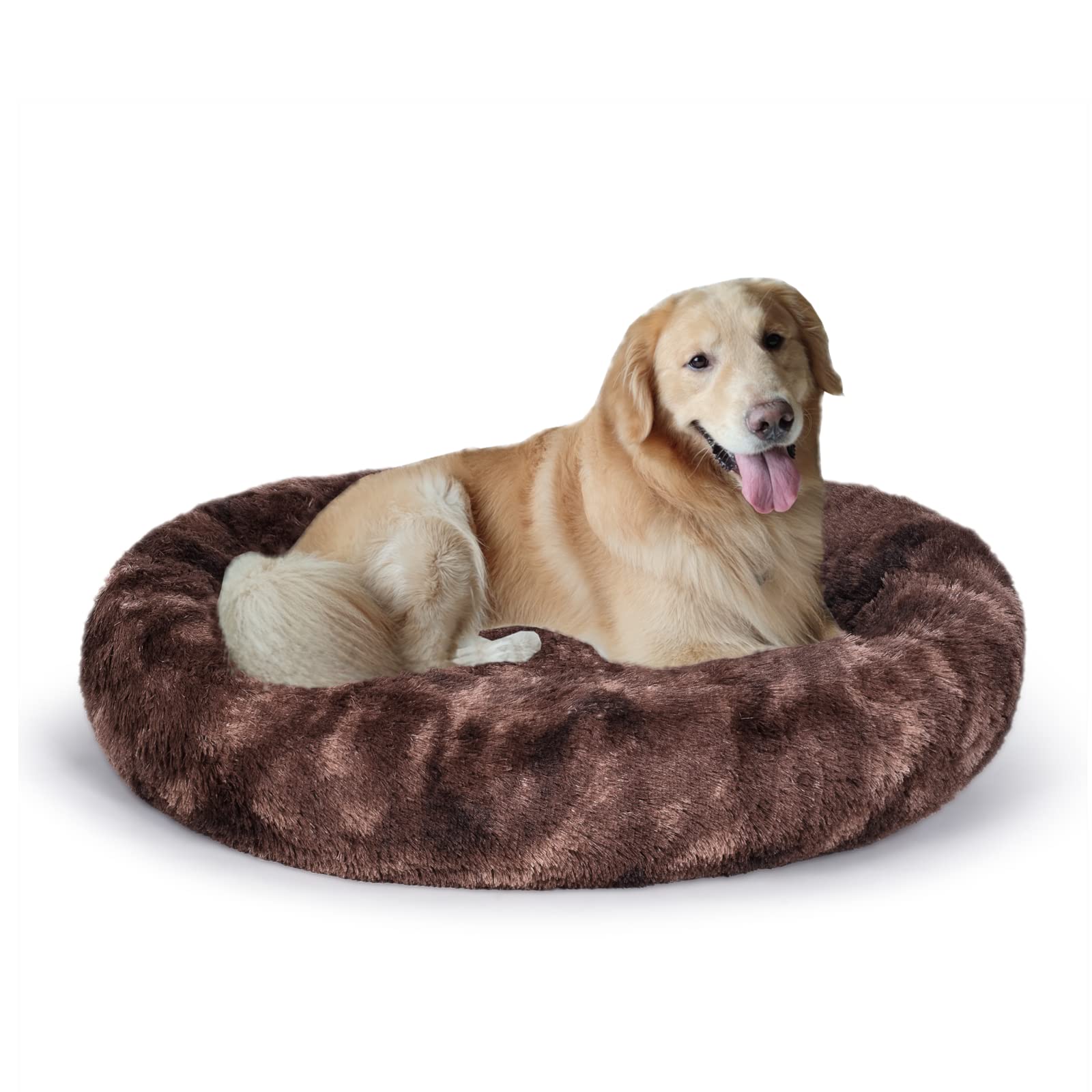 Coohom Oval Calming Donut Cuddler Dog Bed,Shag Faux Fur Cat Bed Washable Round Pillow Pet Bed(30 /36 ) for Small Medium Dogs (XX