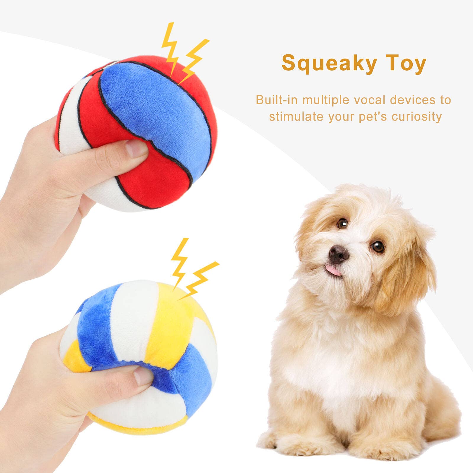 Piang Gouer 2Pcs Interactive Dog Toys Dog Balls Suitable For Small And Medium Dogs, Squeaky Plush Dog Toys, Puppy Teething Chew