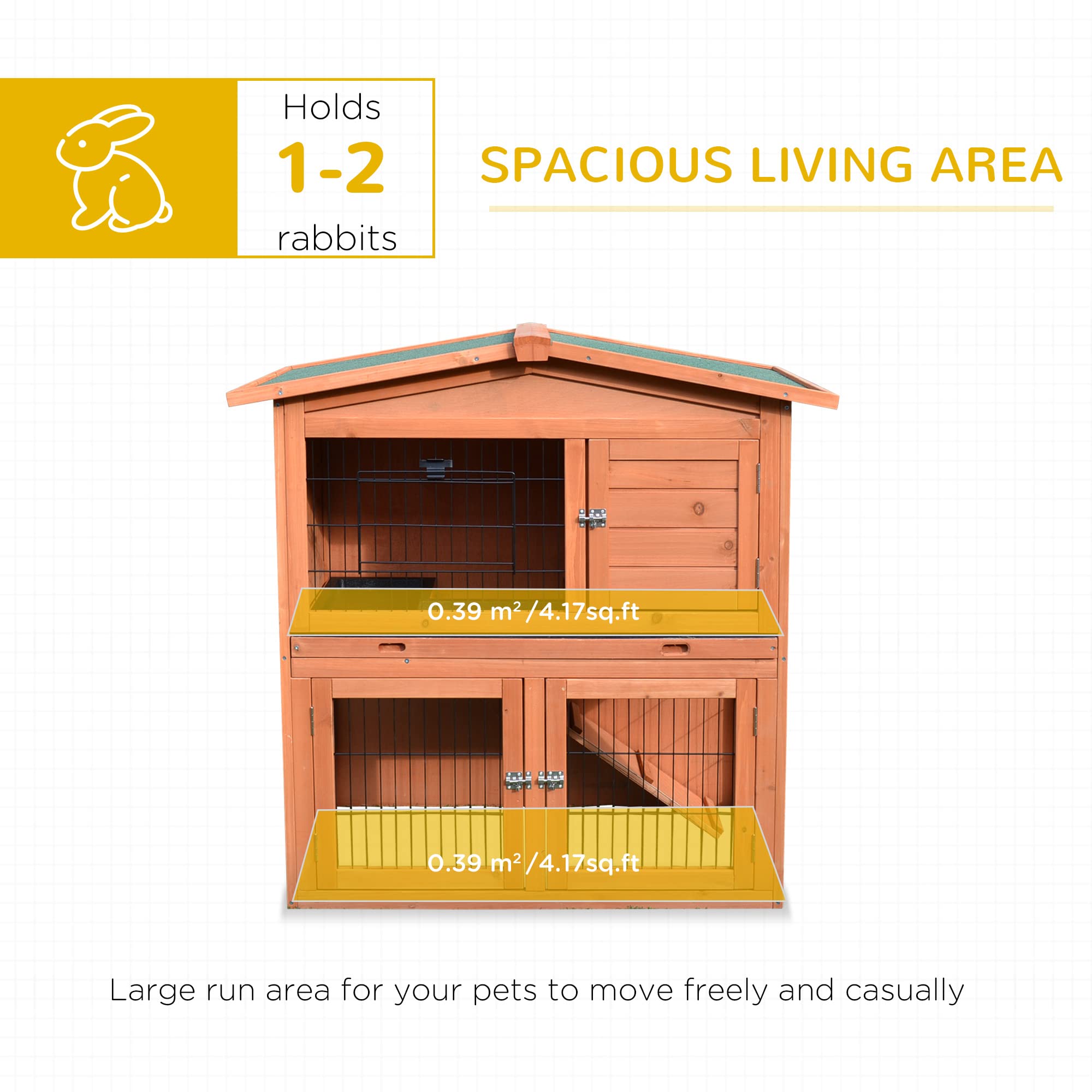 Pawhut 40'' Wooden Rabbit Hutch Small Animal House Pet Cage