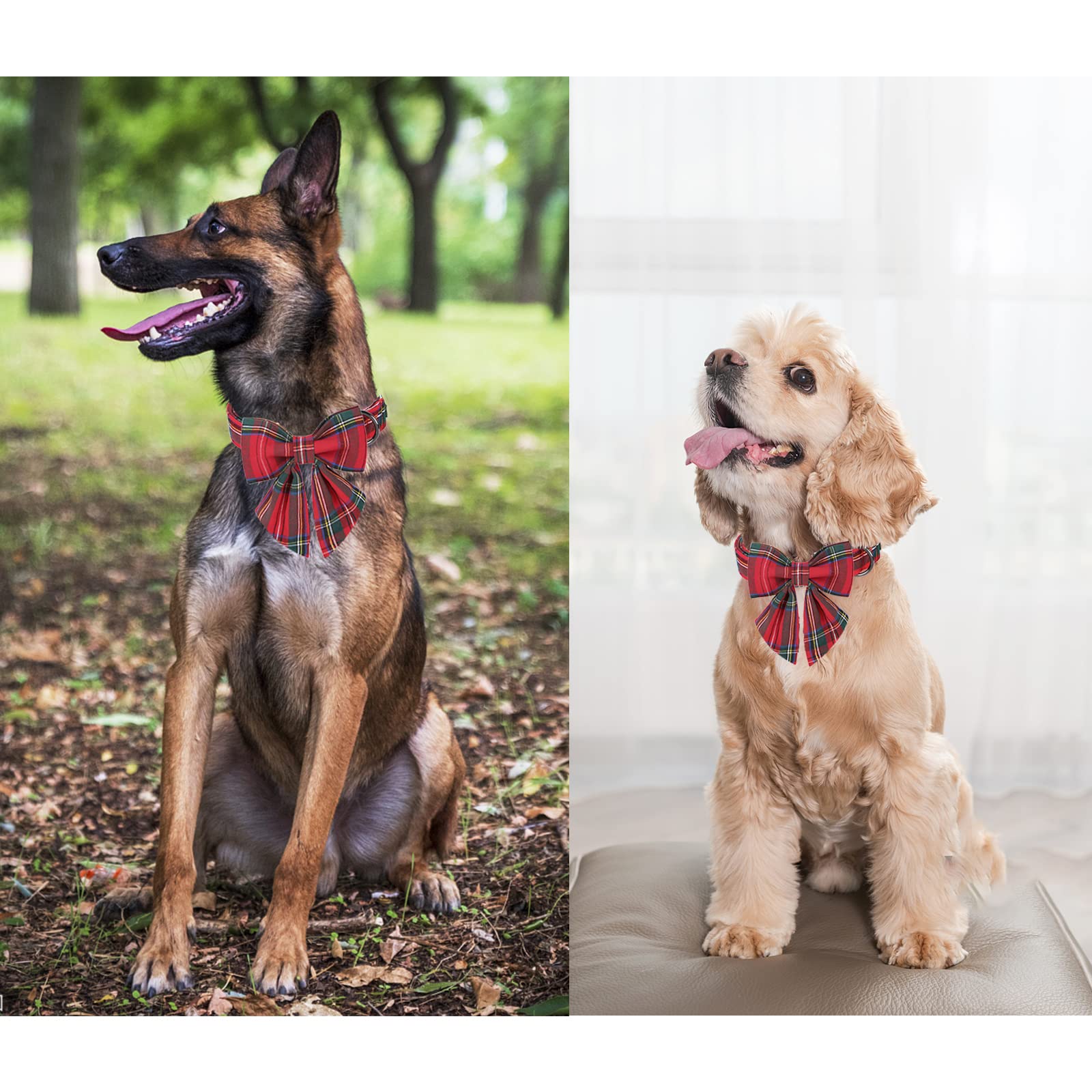 Unique Style Paws Christmas Dog Collar With Bow Tie Red Plaid Puppy Collar For Small Medium Large Dogs As Autumn Winter Gifts -M