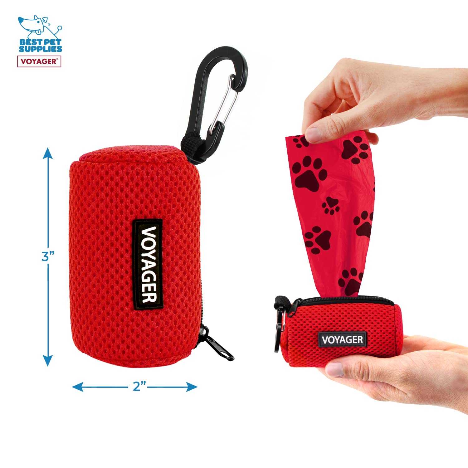 Best Pet Supplies Dog Poop Bag Holder Leash Attachment, Color, Reusable Mesh Dispenser Pouch For Travel, Walking, Park, And Outdoor Use, Soft And Durable With Clip-On - Mesh Red