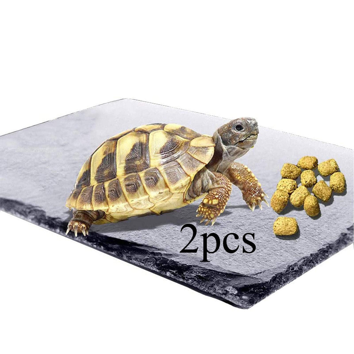 Kathson 2 Pcs Reptile Basking Platform Tortoise Rock Plate Turtle Bathing Area Feeding Food Dish Resting Terrace(7.9X11.8Inch)