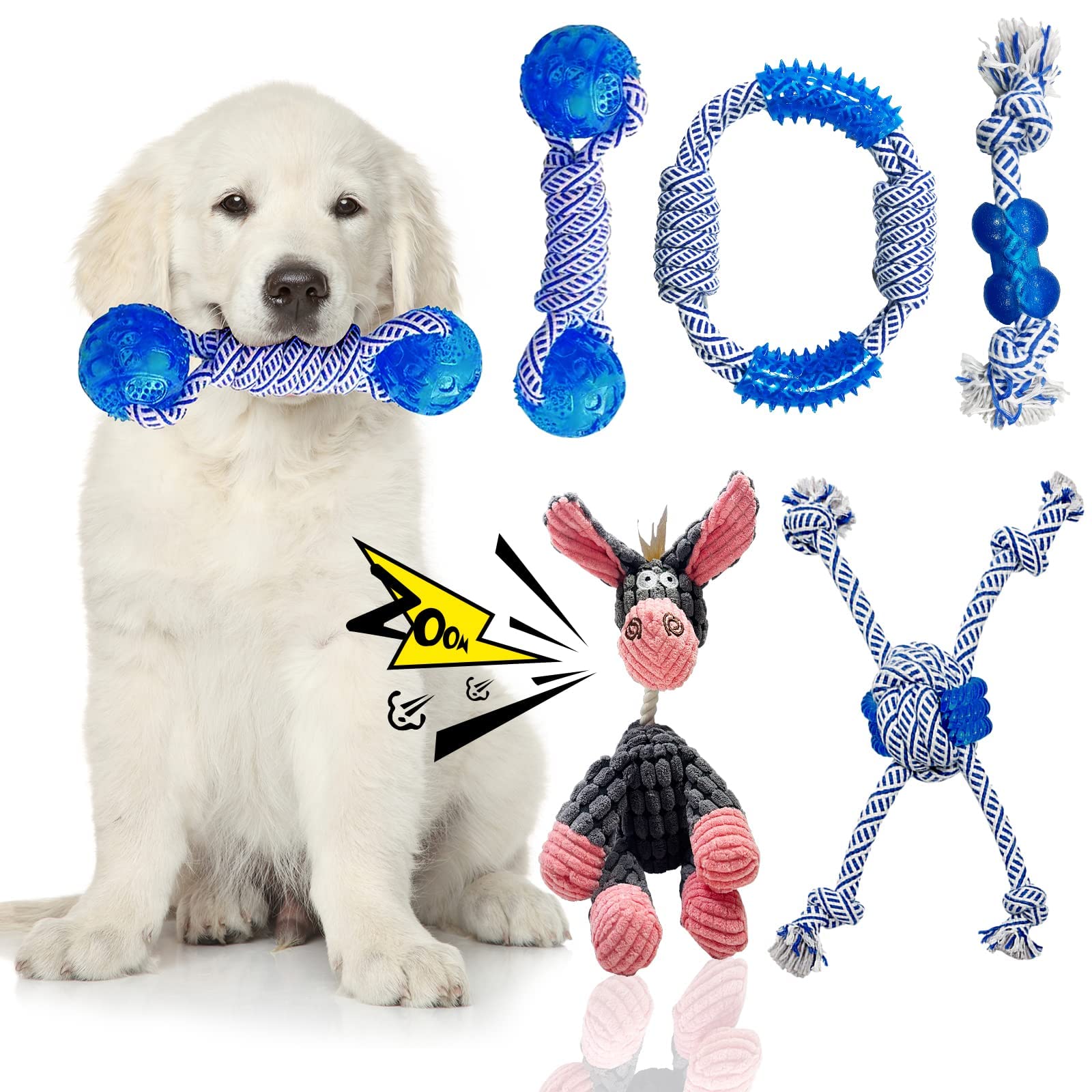 Lwbmg Dog Rope Toys 5 Pack, Indestructible Puppy Chew Toys With Cotton Rope & Rubber, Perfect For Medium & Large Dogs' Teething 