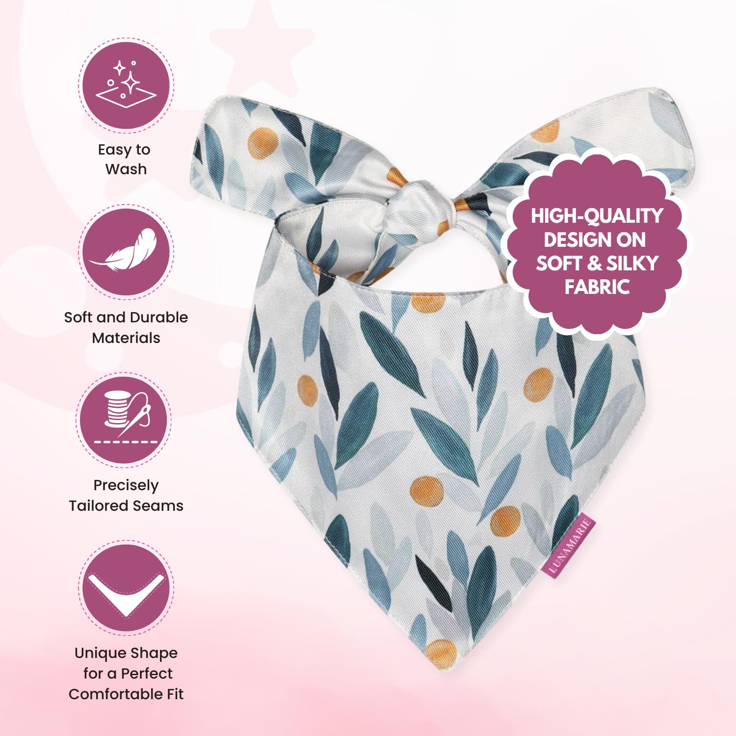 Lunamarie - Luxury Pet Birthday Bandanas -Premium & Silky Poly Fabric | 100% Handmade | Custom Shape Dual Layered (Green/Orange