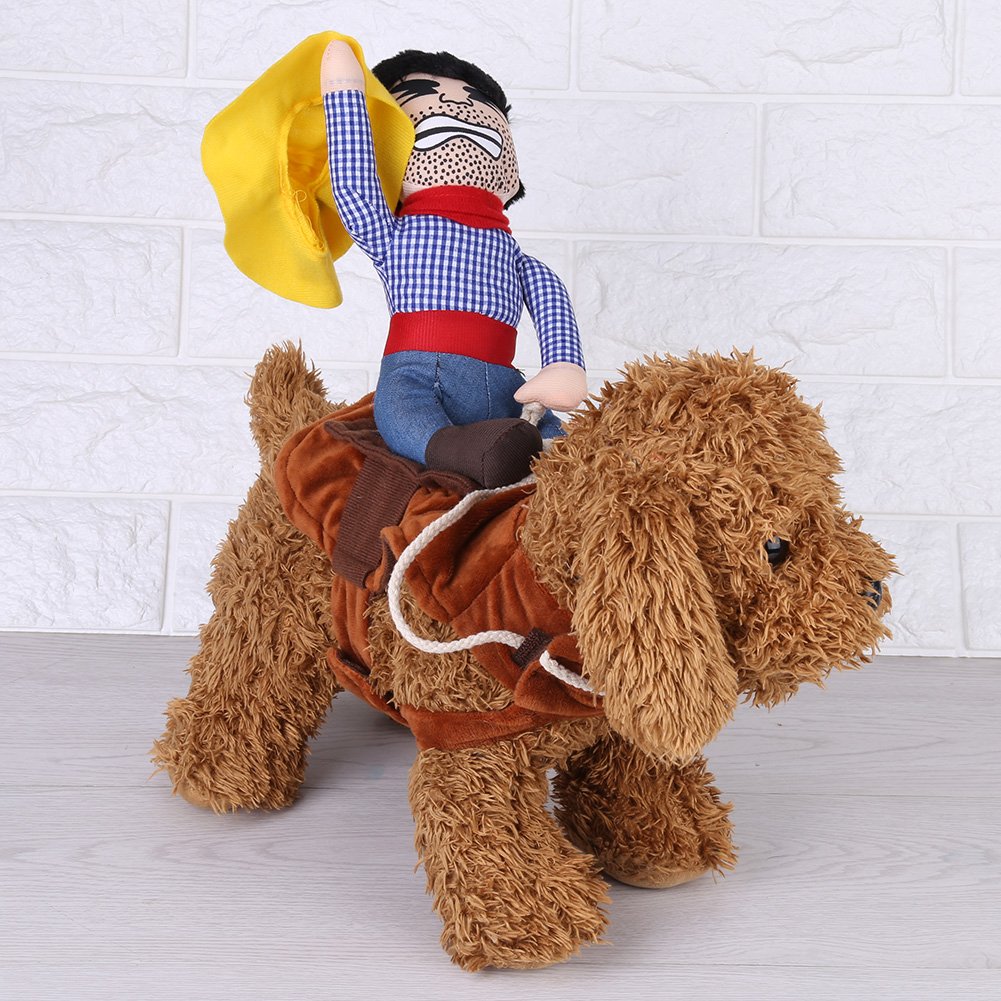 Pet Dog Costume Funny Cowboy Riders Clothes Dogs Outfit Knight Style Clothes with Doll and Hat for Halloween Cosplay Party(L)