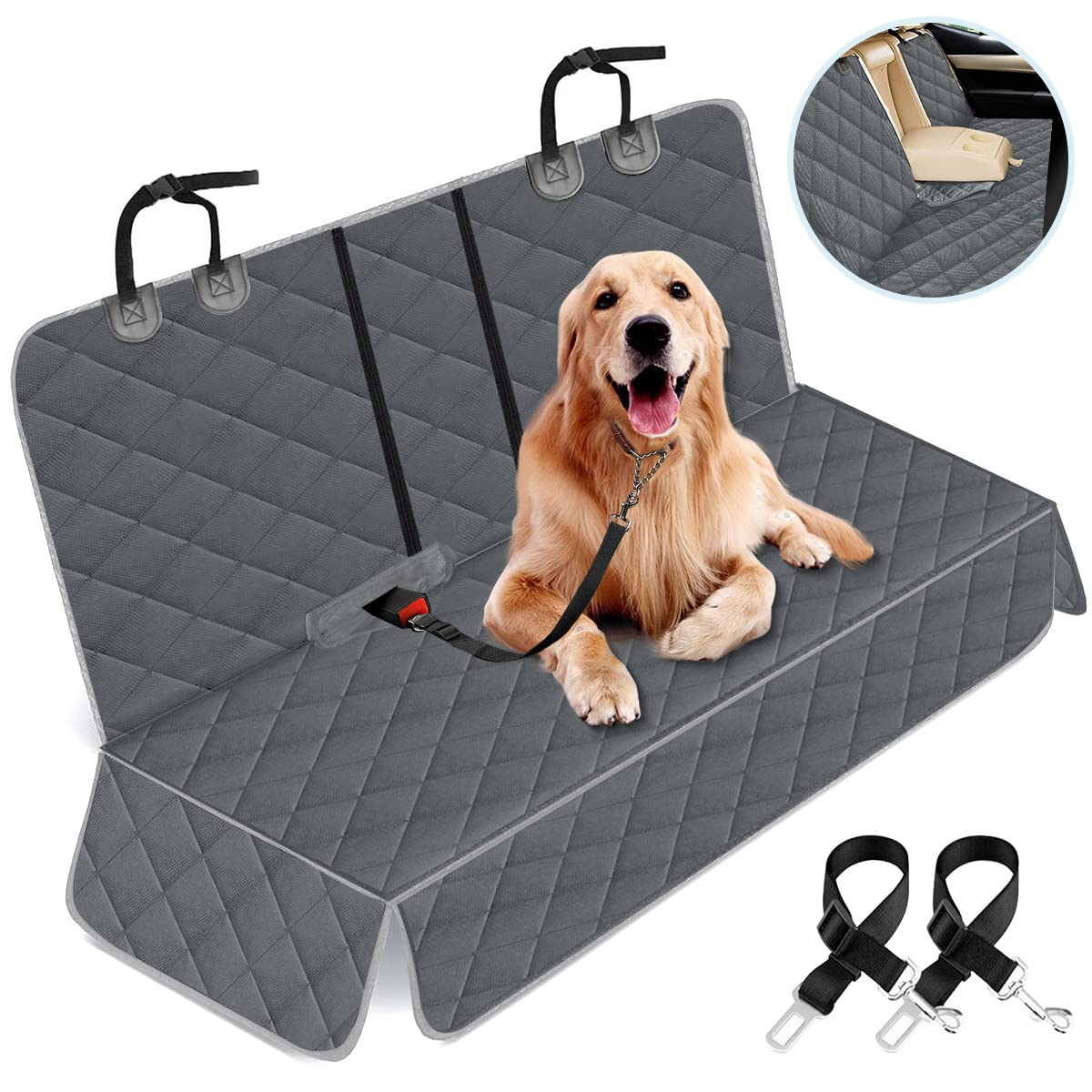 Yuntec Dog Car Cover For Back Seat Pet Protector Waterproof Bench Car Seat Cover, Nonslip Rear Seat Cover Fits Middle Armrest Fo