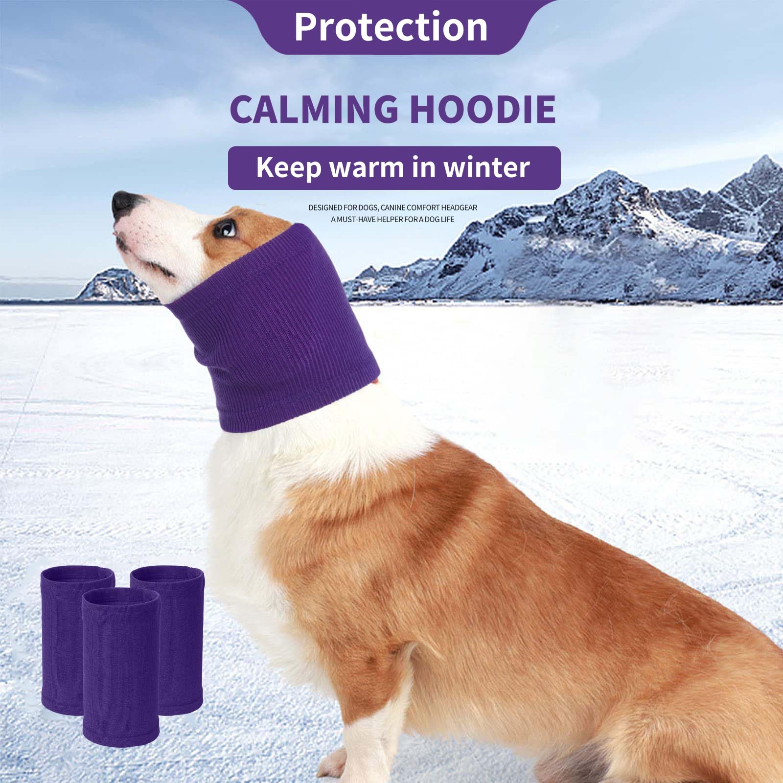 Nanaki Dog Hood Calming Ear Wrap - Quiet Headband, Head Cover Snood, Fireworks Muffs, Grooming And Force Drying Pet Protector Fo