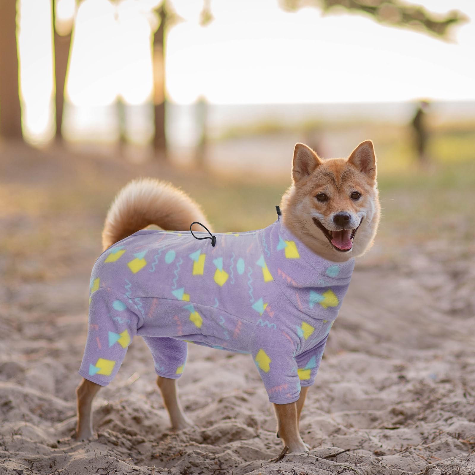 ROZKITCH Dog Leg Warmers, Windproof Jacket Vest for Medium Dogs, Luminous Zipper, Geometry Print, Size M (Back Length: 18")