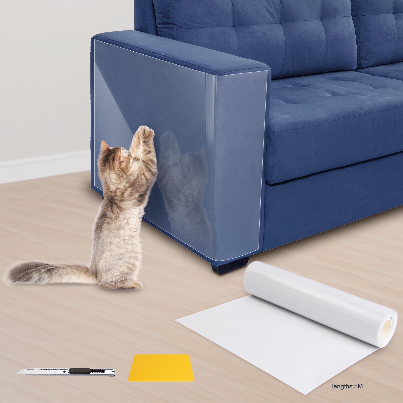 Eunice Cat Scratch Furniture Protectort, 12 196.8 In, Clear Anti-Cat Scratch Deterrent For Furniture