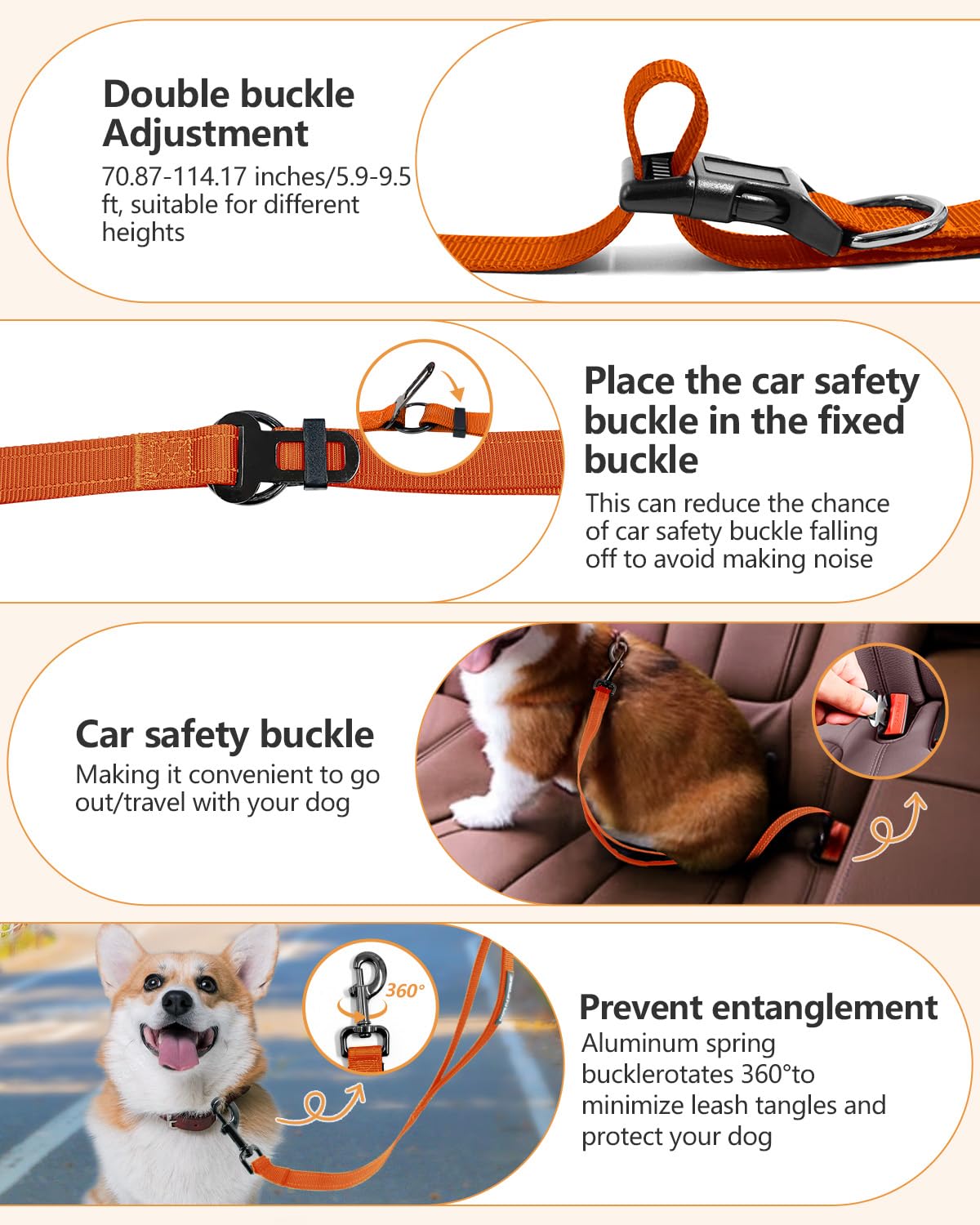 Wanfire Hands Free Dog Leash, Multifunctional Crossbody Dog Leash, 5.9-9.5Ft Long Waist Belt With Car Seatbelt And Double-Sided