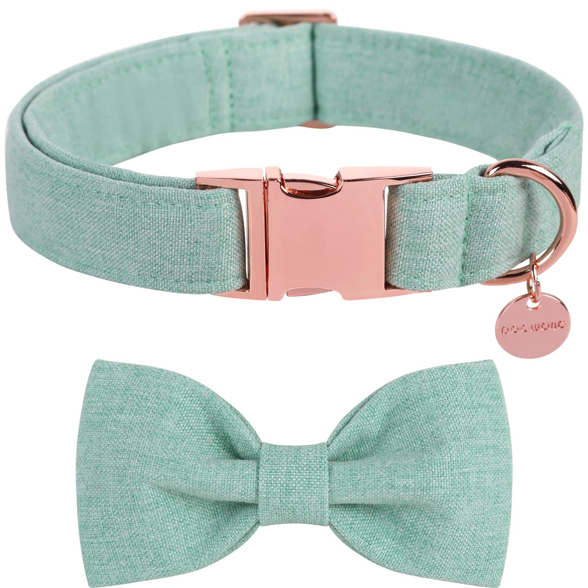 Dogwong Cotton Dog Collar With Bow Green Pet Collar Durable Adjustable Puppy Collar For Small Medium Large Dogs