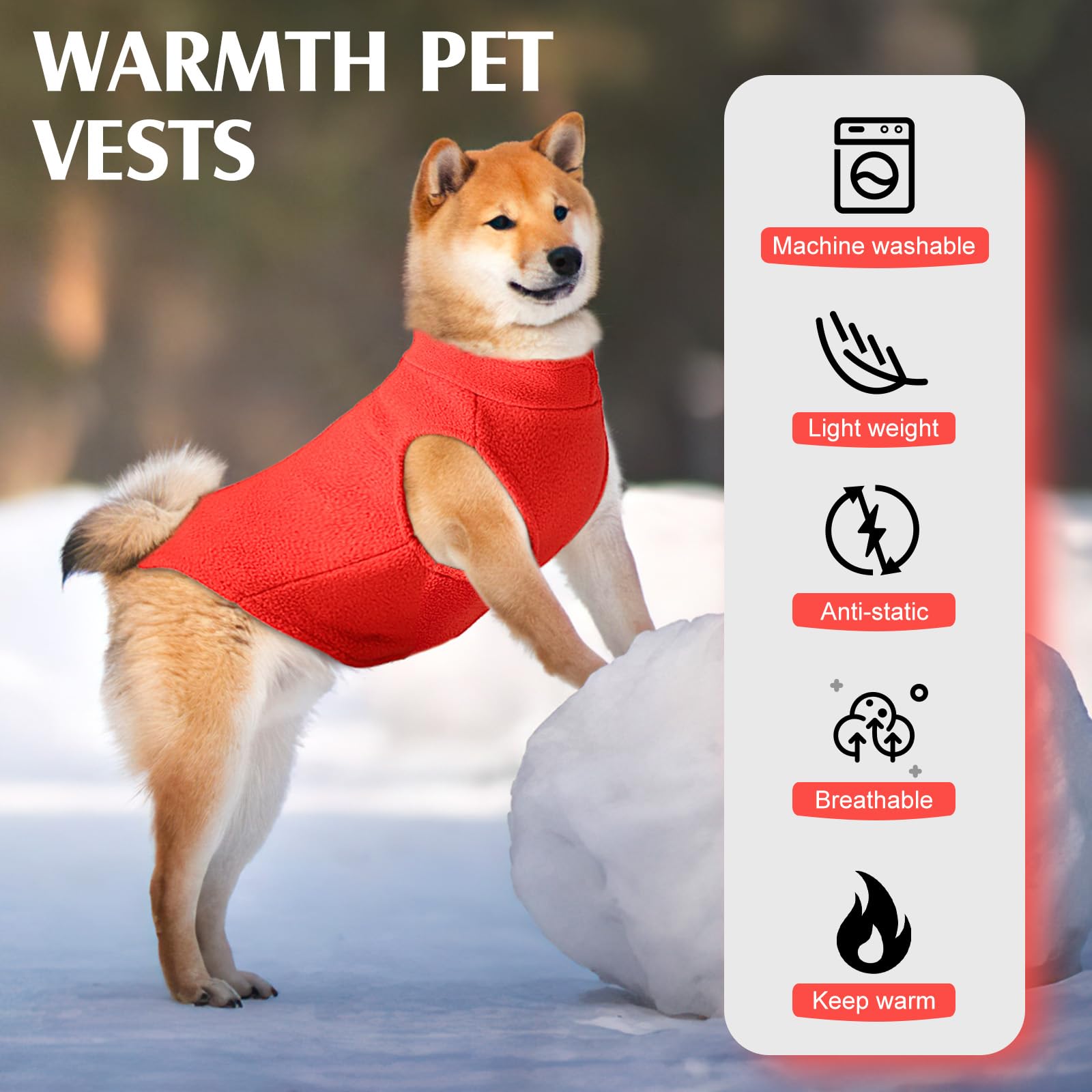 Red Fleece Dog Sweater Vest, Warm Pullover Jacket For Small To Large Dogs, Stretchy Vest With D Ring Leash (Red, Xs)