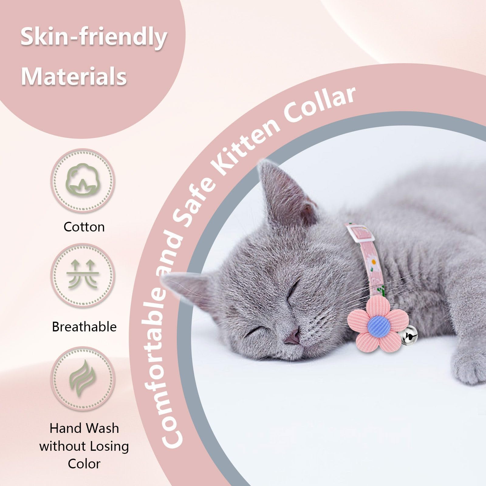 Cat Collar, Hanshilai Kitten Collar With Bells, Cute Cat Collar Breakaway For Girl Boy With Flower,Collar Para Gatos (2 Pack) (F