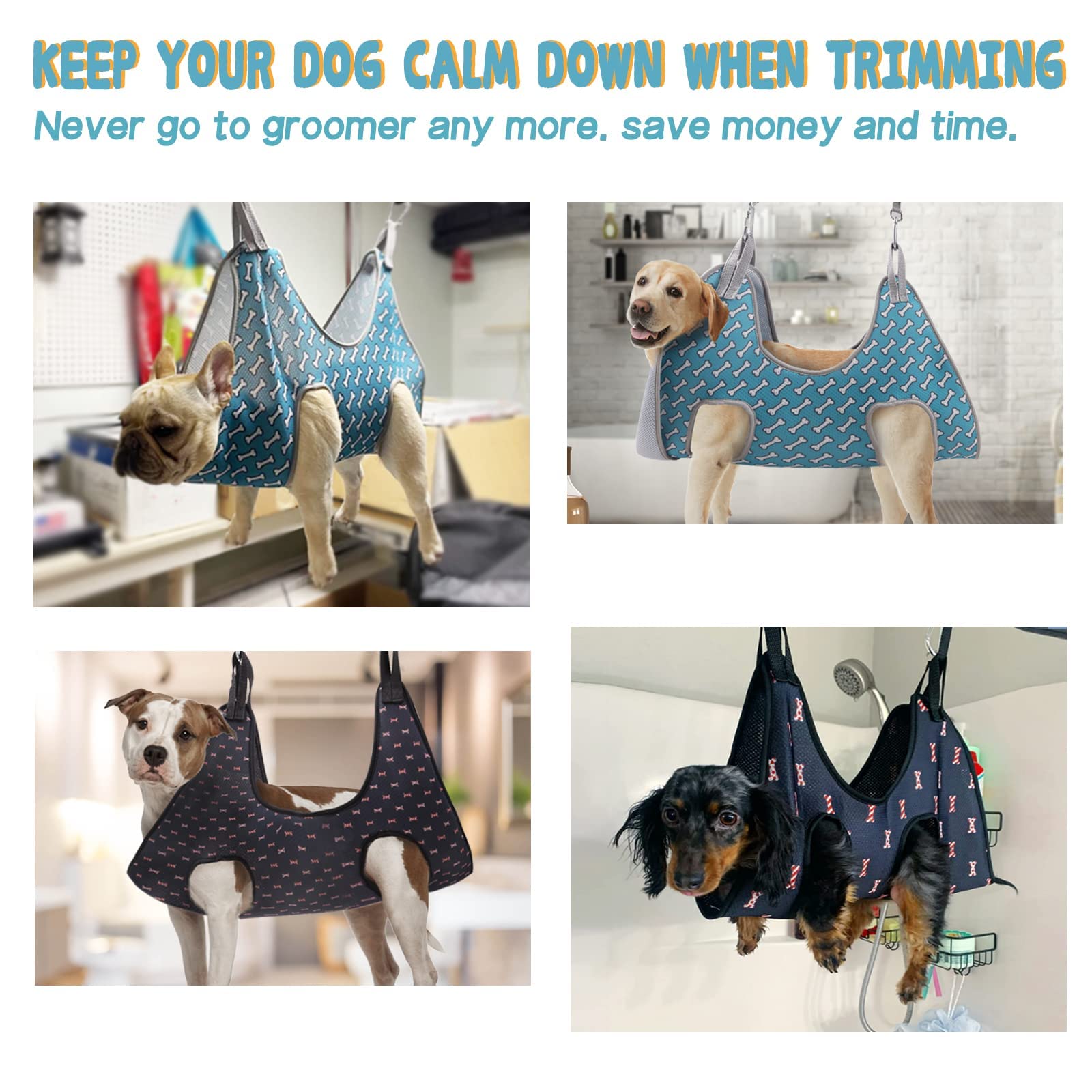 Supet Dog Grooming Hammock Harness For Cats Dogs, Relaxation Pet Restraint & Small Animal Leashes Sling Helper Nail Trimming Clipping, S( Legs Spacing:7-10.2' /) , Coral Blue