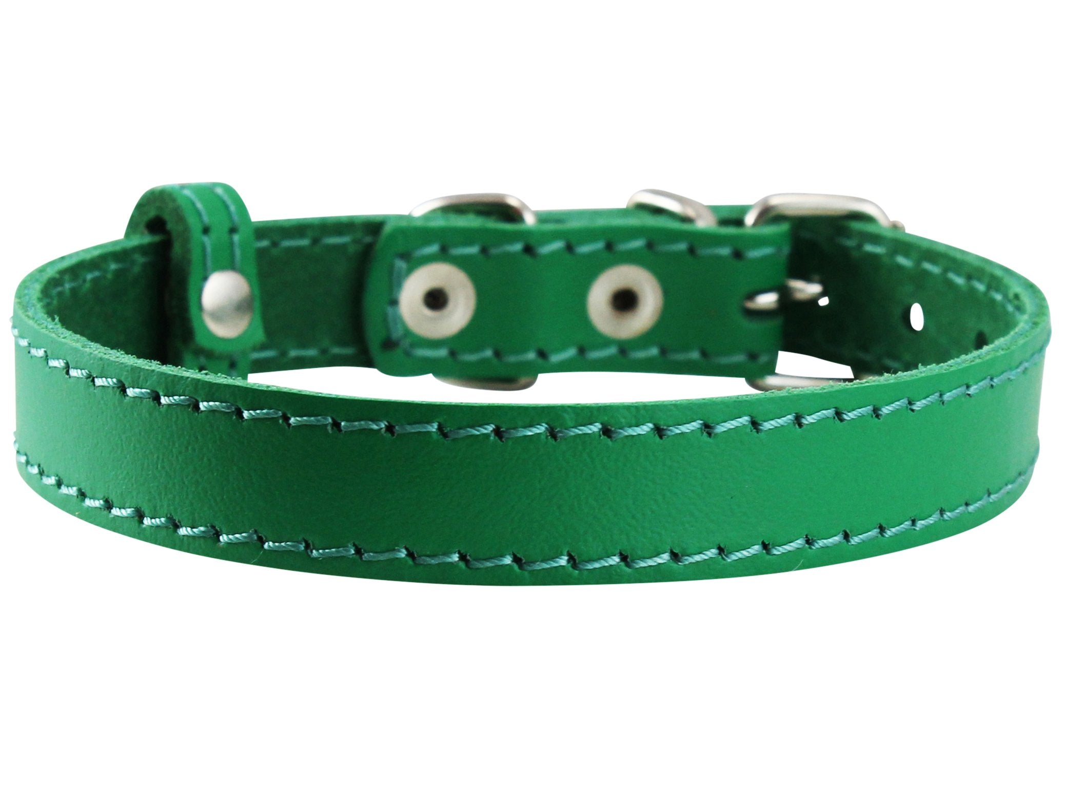Genuine Leather Dog Collar For Smalles Dogs And Puppies 3 Sizes Green (Neck: 9.25'-11'; 1/2' Wide)