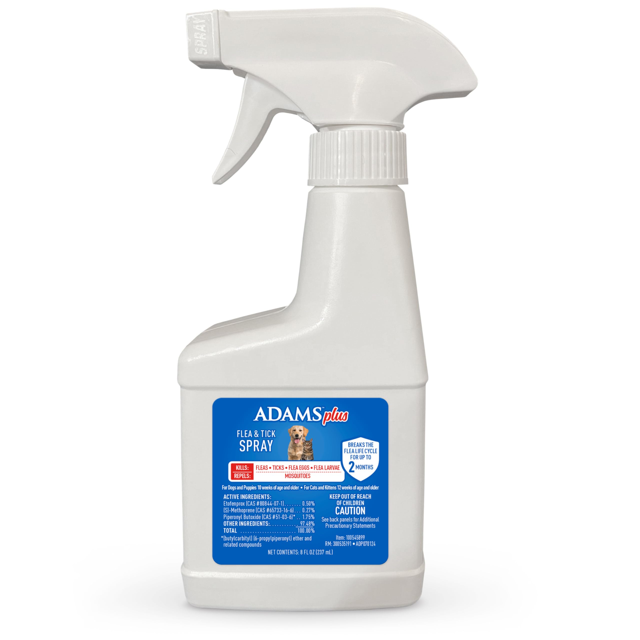 ADAMS Plus Flea & Tick Spray with Precor for Dogs and Cats; Kills Fleas, Flea Eggs, Flea Larvae, Ticks, and Repels Mosquitoes fo