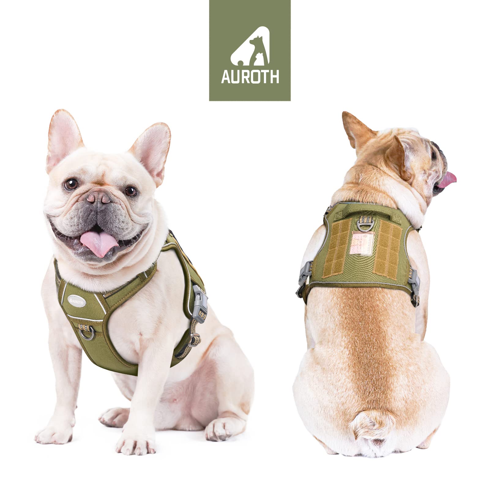 Auroth Tactical Dog Harness For Small Medium Large Dogs No Pull Adjustable Pet Harness Reflective K9 Working Training Easy Control Pet Vest Military Service Dog Harnesses S, Green
