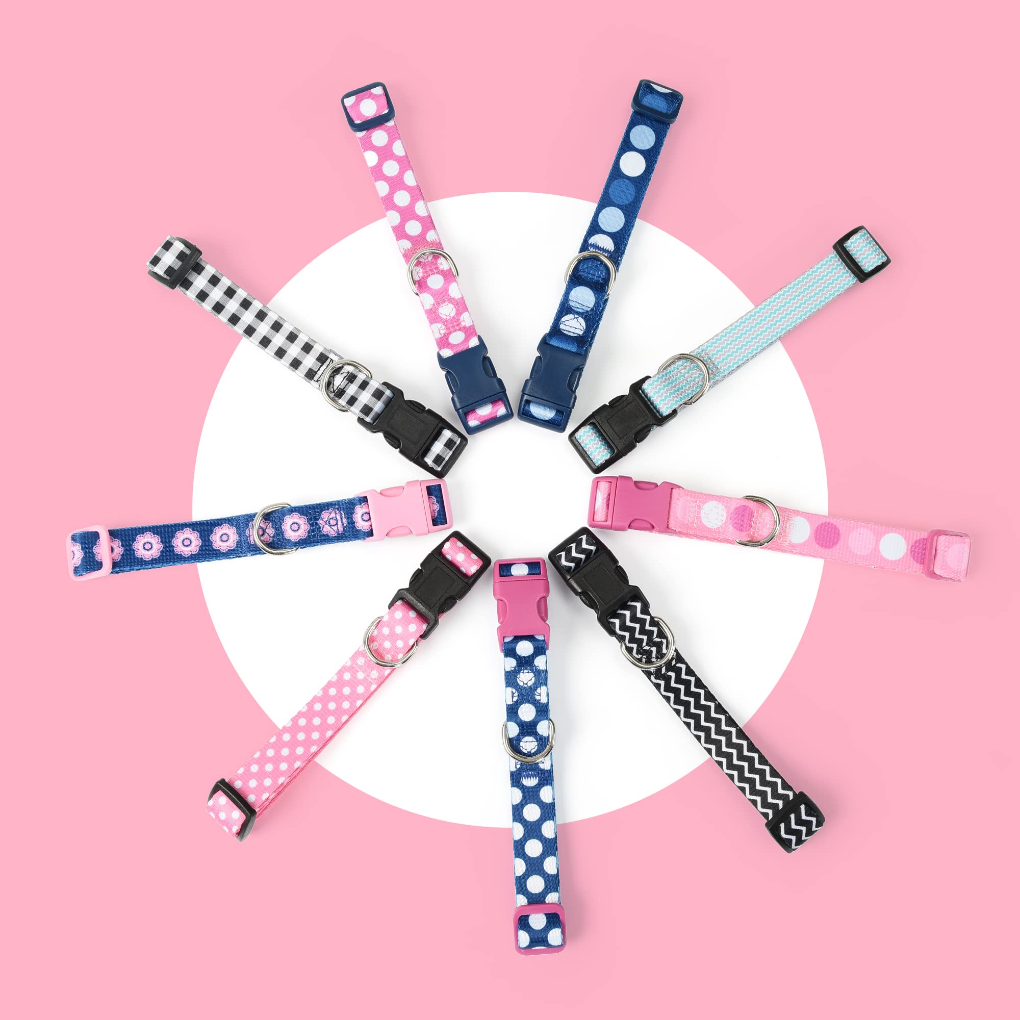 Mile High Life Nylon Puppy Dog Collar W Cute Patterns Lightweight Girl Boy Collar For Small/Medium/Large Dogs (Pink Flower, Larg