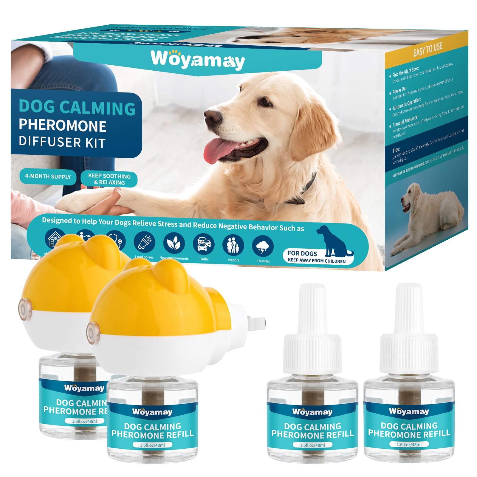 Woyamay Dog Calming Diffuser - Dog Pheromones Calming Diffuser for Dog Anxiety Relief 6-in-1 Dog Pheromone Diffuser Kit with 2 D
