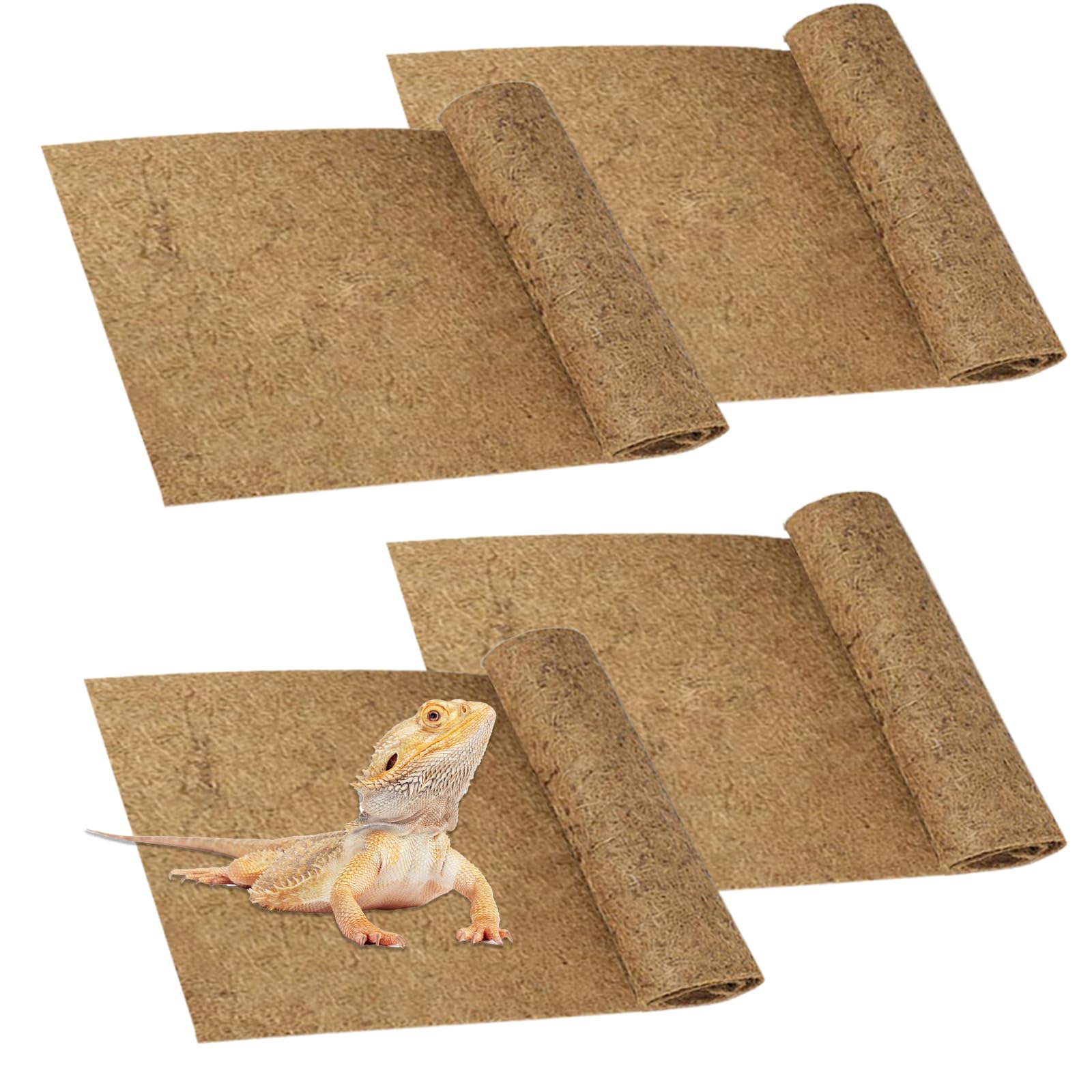 PINVNBY 4 Pieces Reptile Carpet,Bearded Dragon Natural Coconut Fiber Mat,Lizard Terrarium Liner Pads,Tortoises Bedding Supplies 
