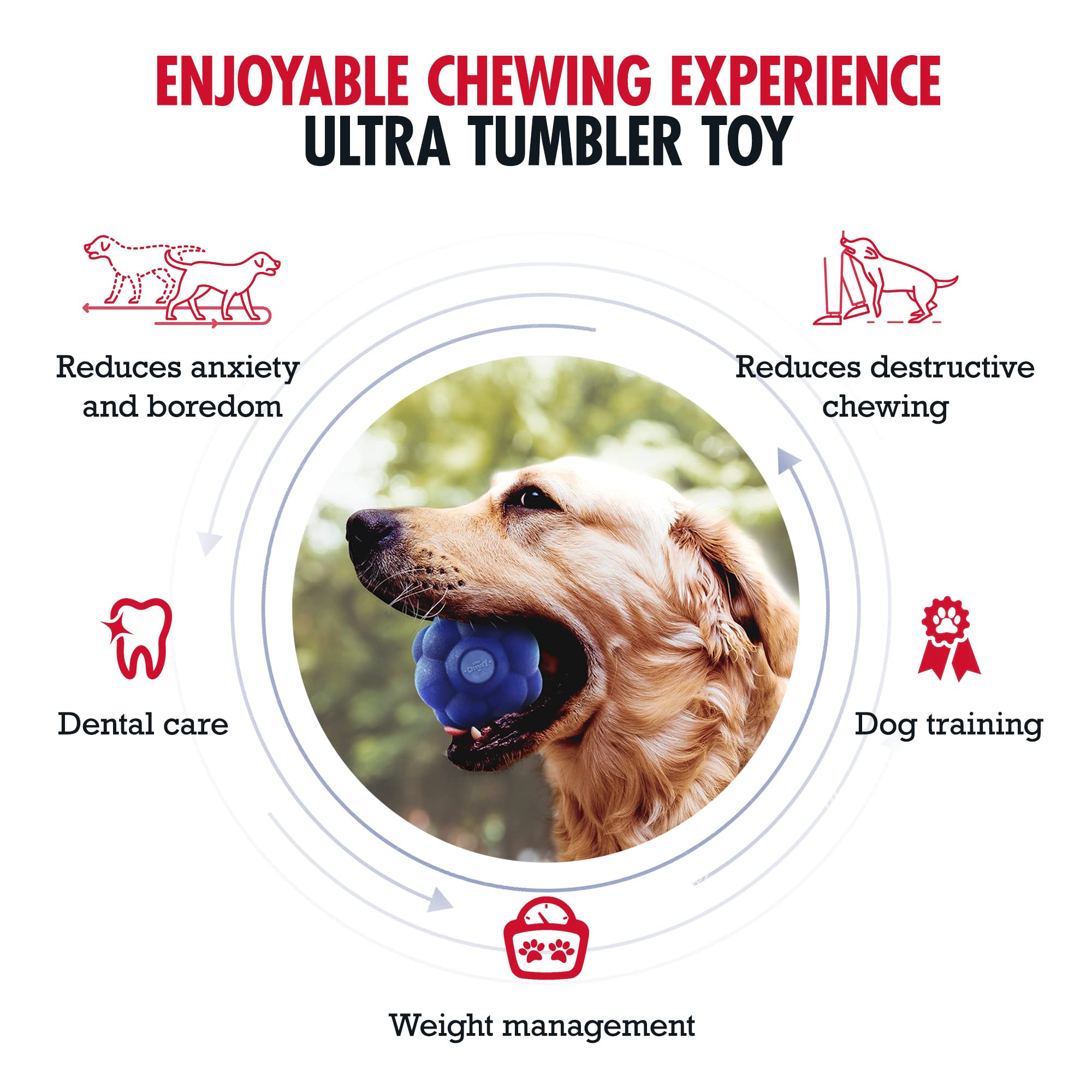 SuperChewy Tough Tumbler Ball Toy | Lifetime Replacement | Strong Natural Rubber | Smear Treats Inside to Excite Dogs | Ultra Du