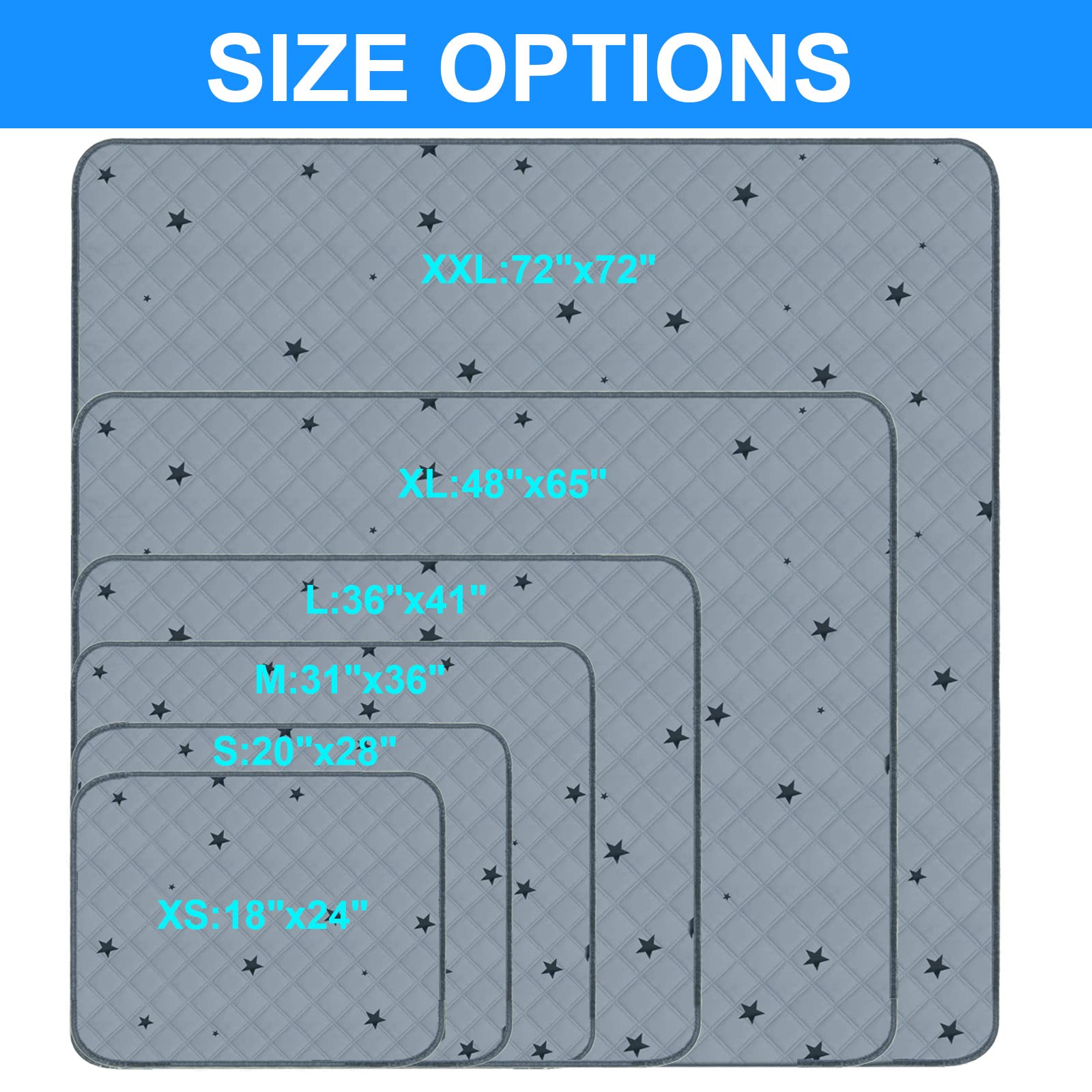 Rioussi Washable Pee Pads For Dogs, Reusable, Absorbent, Leakproof, Non Slip Pet Puppy Pads For Potty Training. Gray Stars, 20X28 Inch(4Pack)