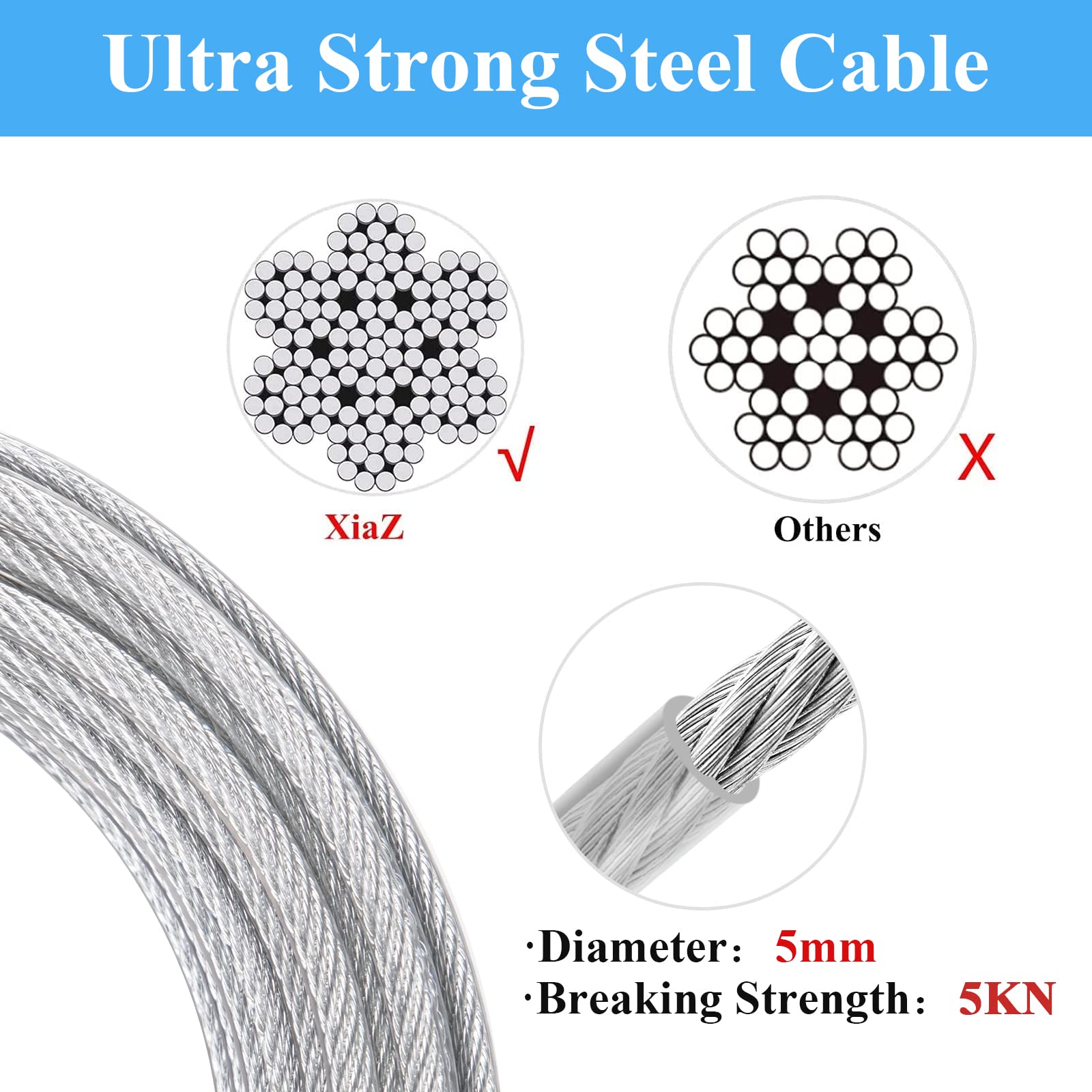 Xiaz Dog Tie Out Cable, Dog Runner For Yard Steel Wire Dog Cable With Durable Lockable Clips, 30Ft Dog Chains For Outside Dog Lead For Medium Dogs Up To 60 Lbs