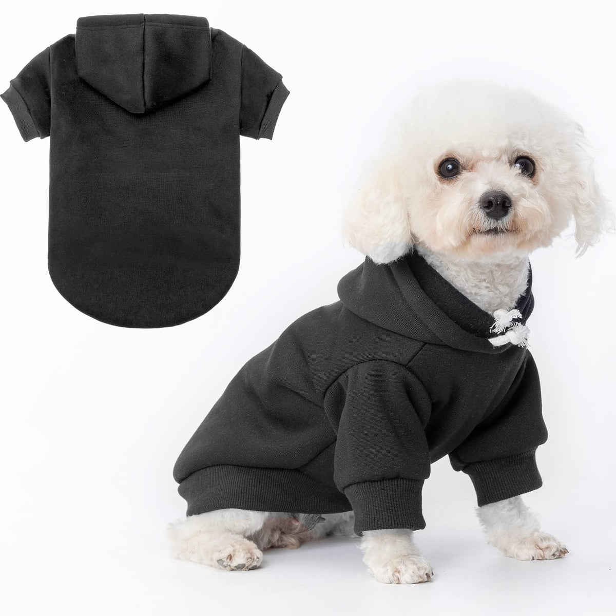 Bingpet Dog Hoodie,Fleece Lined Fall Cold Winter Dog Puppy Sweatshirt With Leash Hole,Soft Warm Dog Sweaters Outfit,Pullover Happy Hoodie For Small Medium Large Dogs Cats Boys And Girls(Black,Sm)