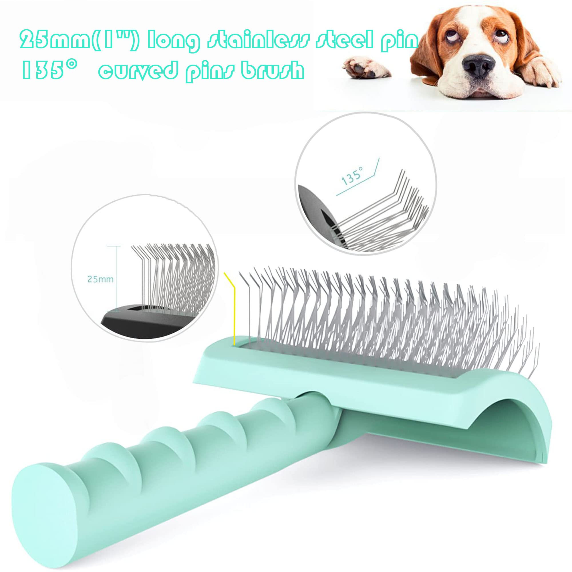 Tinypoint Large Slicker Brush For Dogs,Cats,Extra Long Pin Shedding Brush For Long Haired Dog,Cat, Pet Grooming Wire Brush For Thick Undercoat Curly Hair,25Mm(1'),Green
