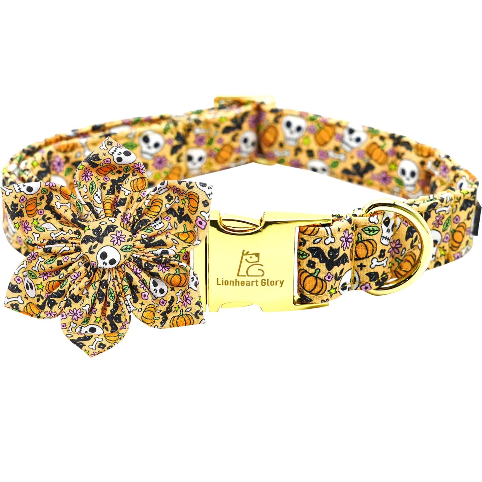 Lionheart Glory Halloween Dog Collars With Flower Fall Dog Collar Skull Collar Flowers Girl Boy Pet Collar For Small Dogs Duty Adjustable Flower Dog Collar Puppy