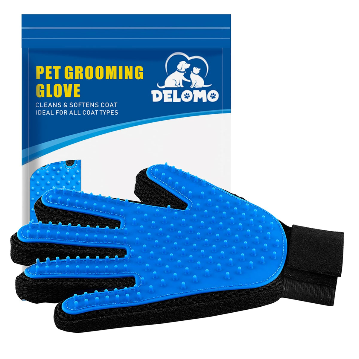 Pet Hair Remover Glove - Gentle Pet Grooming Glove Brush - Deshedding Glove - Massage Mitt With Enhanced Five Finger Design - Perfect For Dogs & Cats With Long & Short Fur - 1 Pack (Right-Hand), Blue