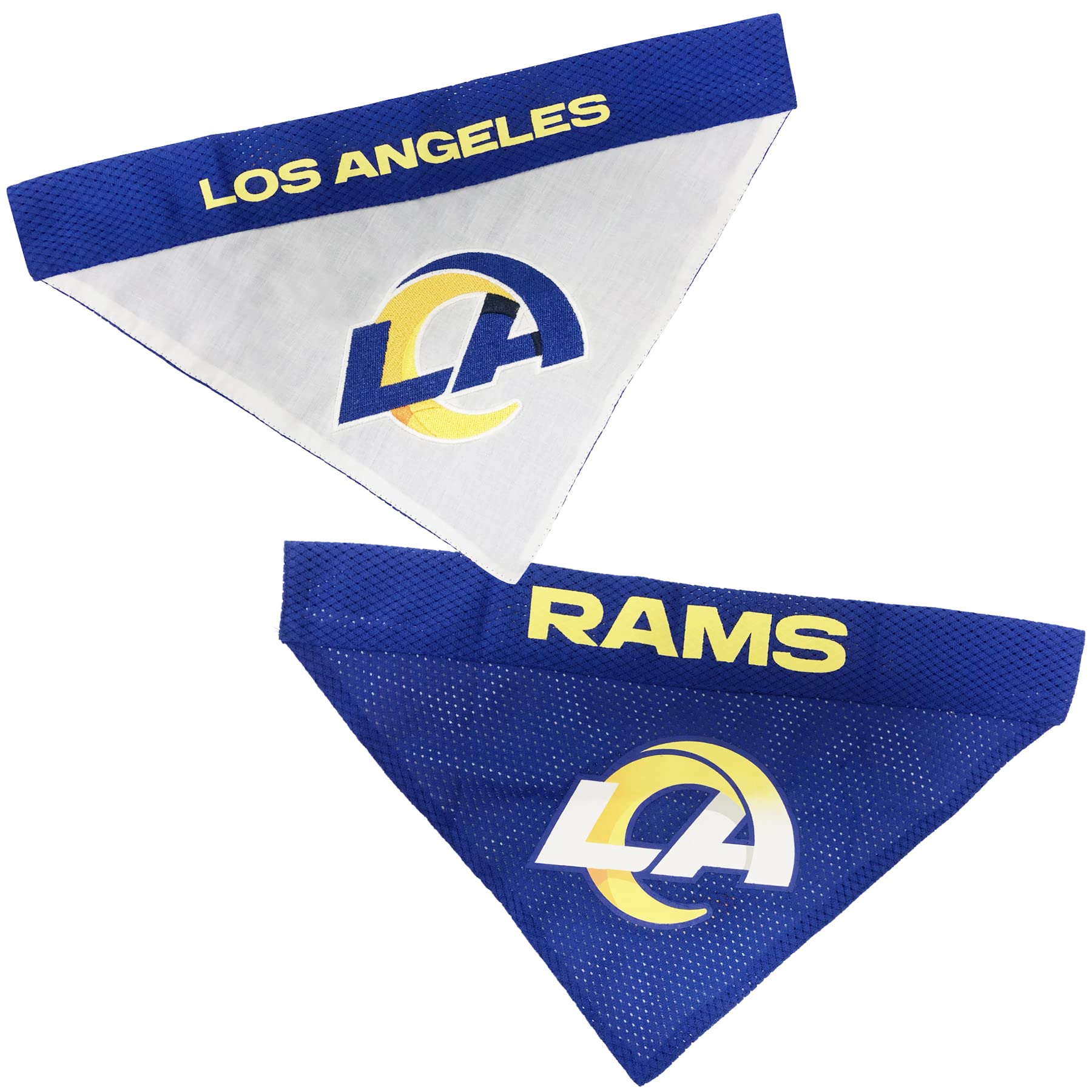 NFL DOG BANDANA - LOS ANGELES RAMS REVERSIBLE PET BANDANA. 2 Sided Sports Bandana with a PREMIUM Embroidery TEAM LOGO, Large/X-L