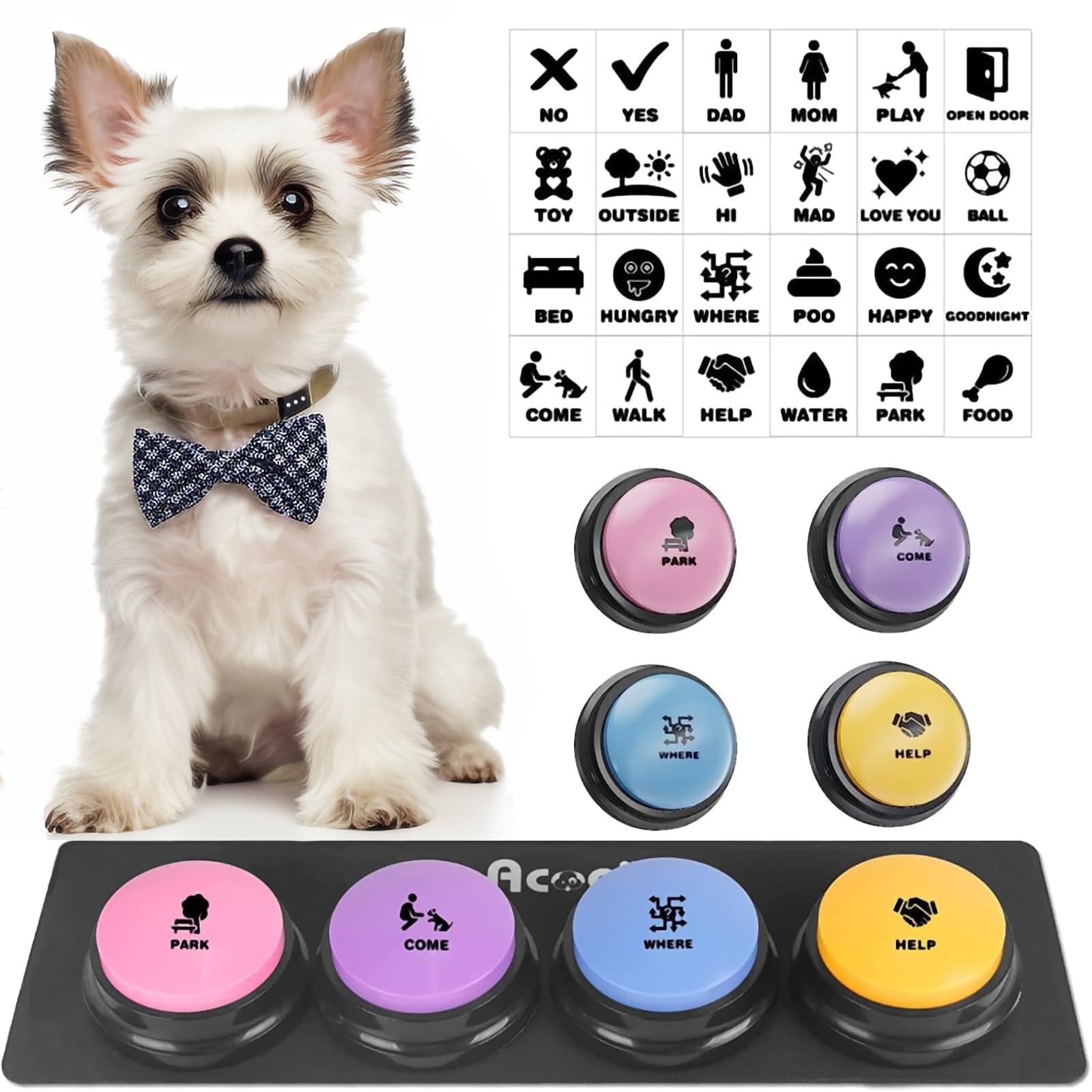 Dog Buttons for Communication, 4 Dog Talking Button Set, Speaking Buttons for Cats and Dogs, 30s Voice Recordable Pet Training B