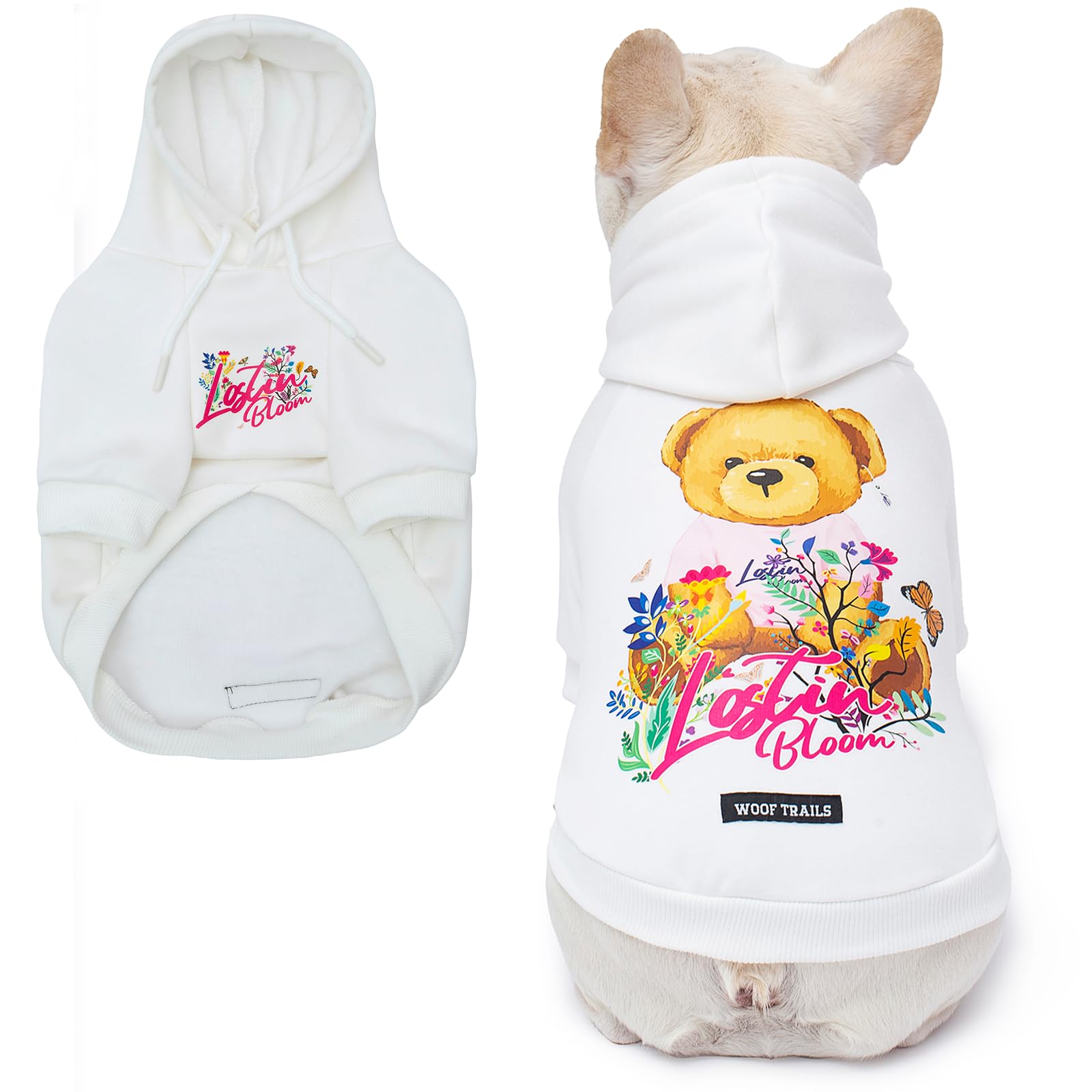 Blooming Teddy Dog Hoodie Dog Clothes Extra Warm Fleece Lining Stretchy Fit For Small Medium Large Dogs (White, Xx-Large)
