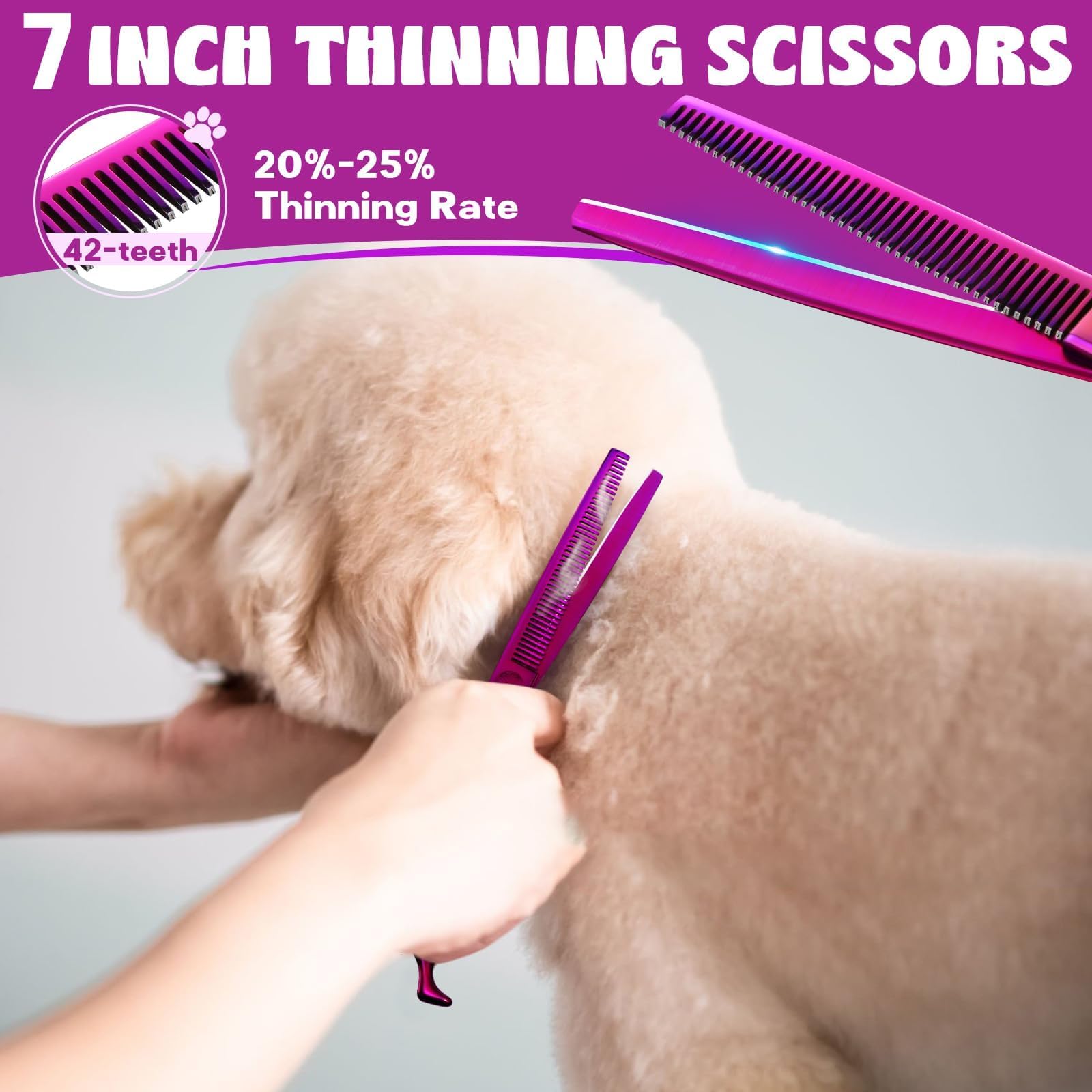 JASON Dog Grooming Scissors Set - Professional 6 in 1 Dog Shears Set - 7 '' Thinning Scissors, 7 '' Straight, 7 '' Up-Curved, 7