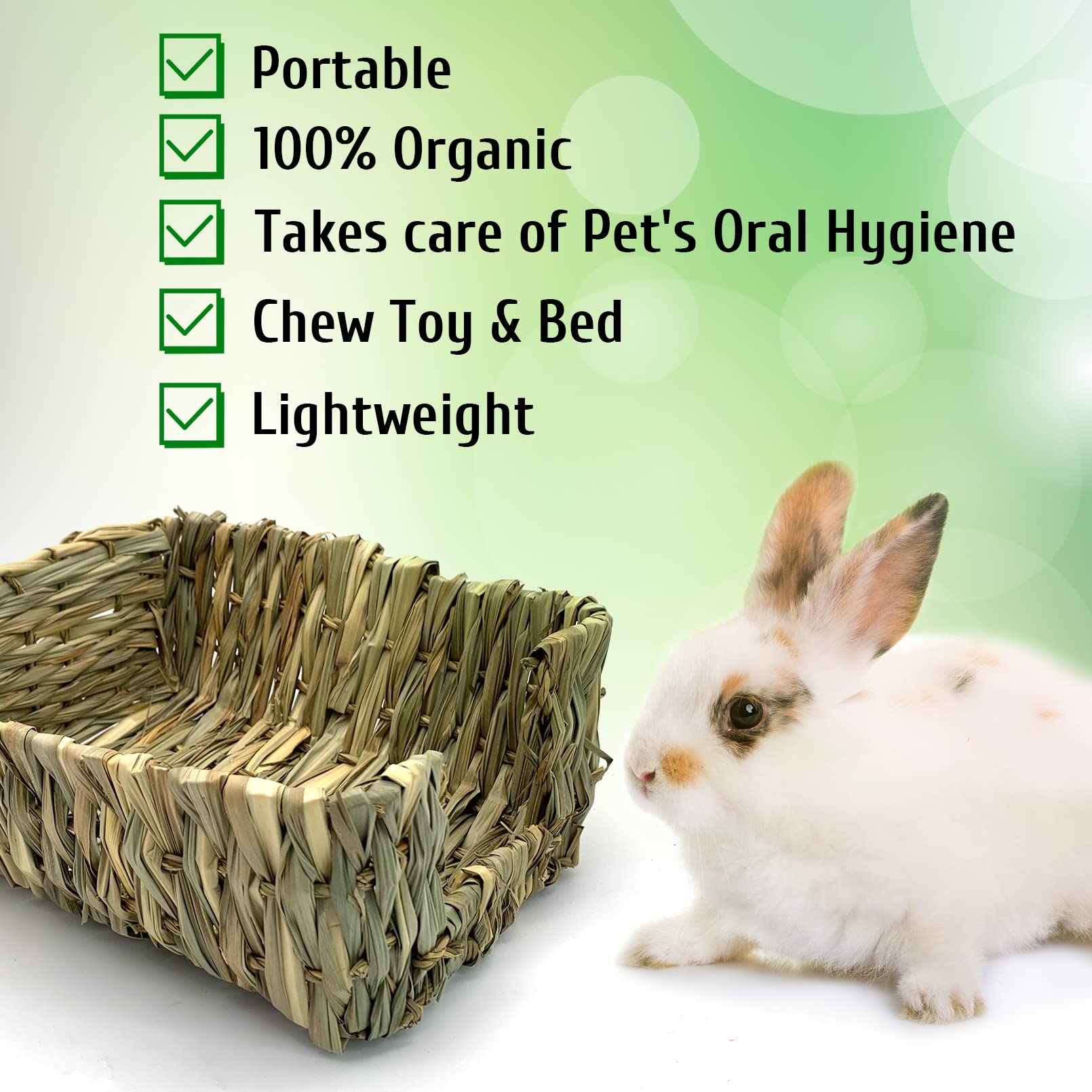 Hamiledyi Rabbit Grass Bed For Bunny, 12 Pcs Pet Bunny Chew Toys Natural Hand-Made Woven Hay Mat Hamster Grass Basket Small Anim