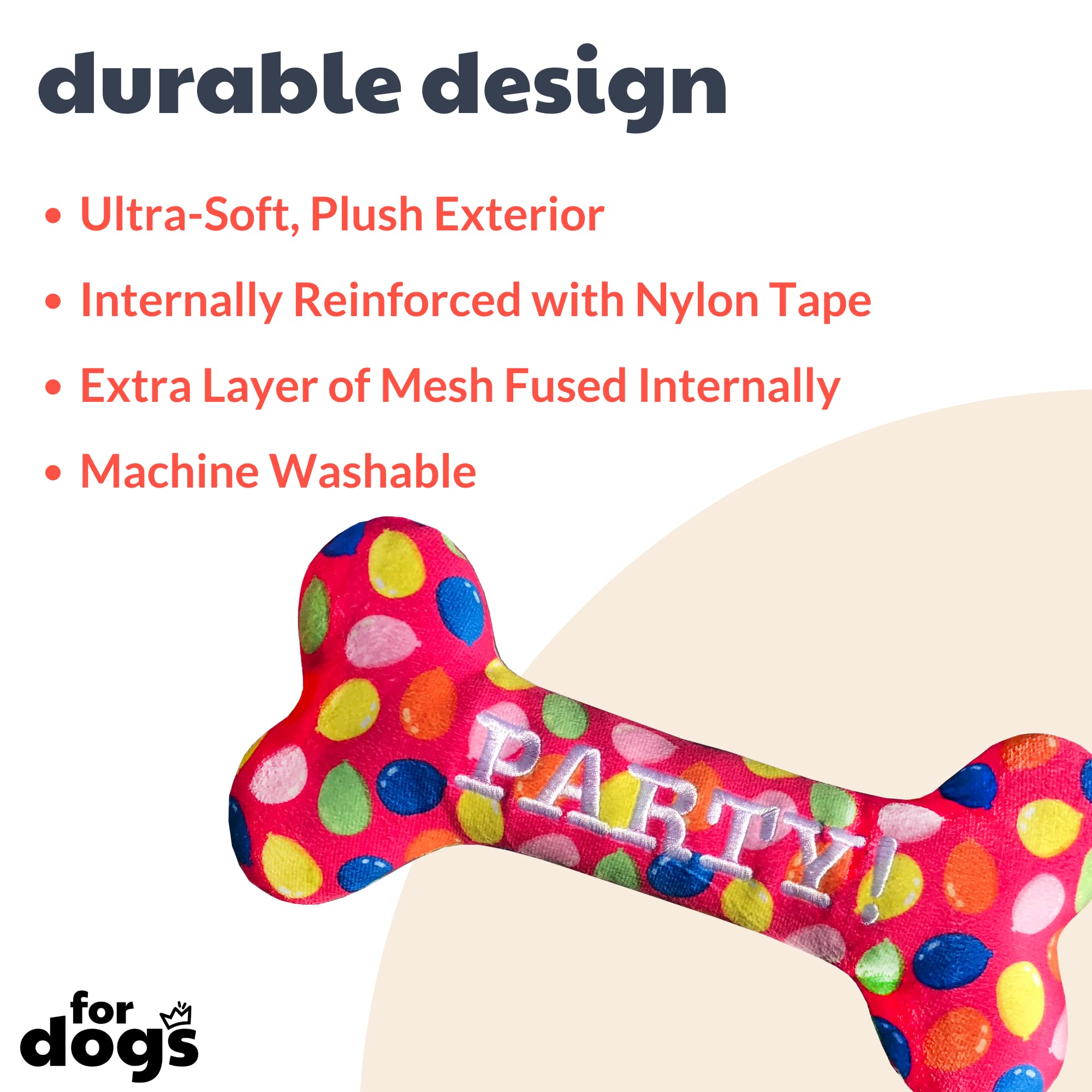 Huxley & Kent For Dogs - Party Time Pink Bone (Large) - Birthday Power Plush Dog Toy With Squeaker - Funny & Cute Dog Toy - H&K