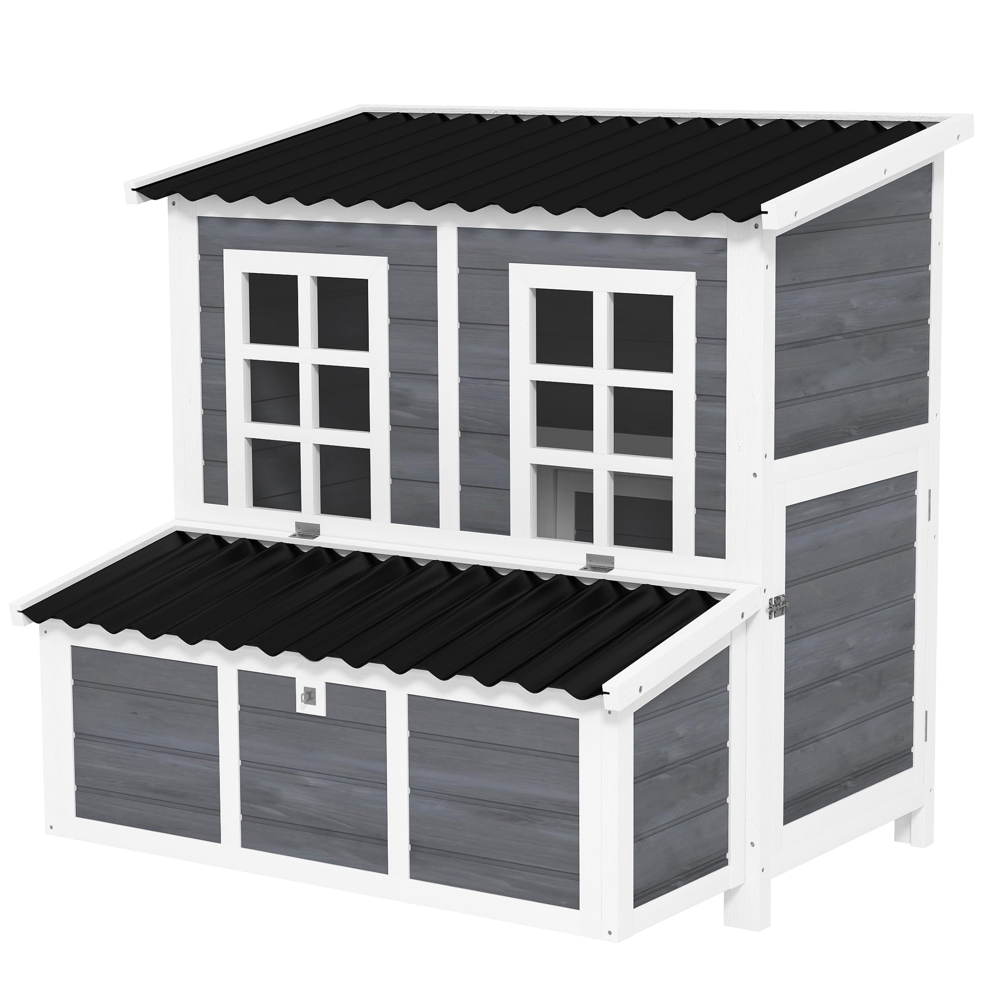 PawHut Wooden Chicken Coop, 39 Chicken House with Nesting Box, Pull-Out Tray, Waterproof Roof, Hen House Outdoor Poultry Cage fo