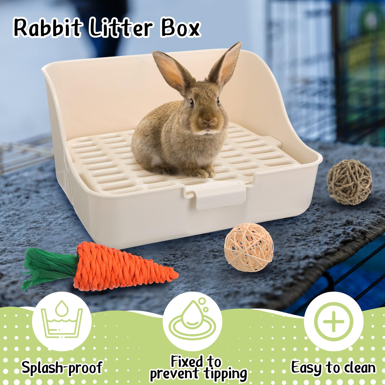 Reallnaive 15 Pcs Rabbit Starter Kit Small Litter Box Animal Grooming Kit Bunny Toys Bowl Blankets With Cleaning Set For Guinea