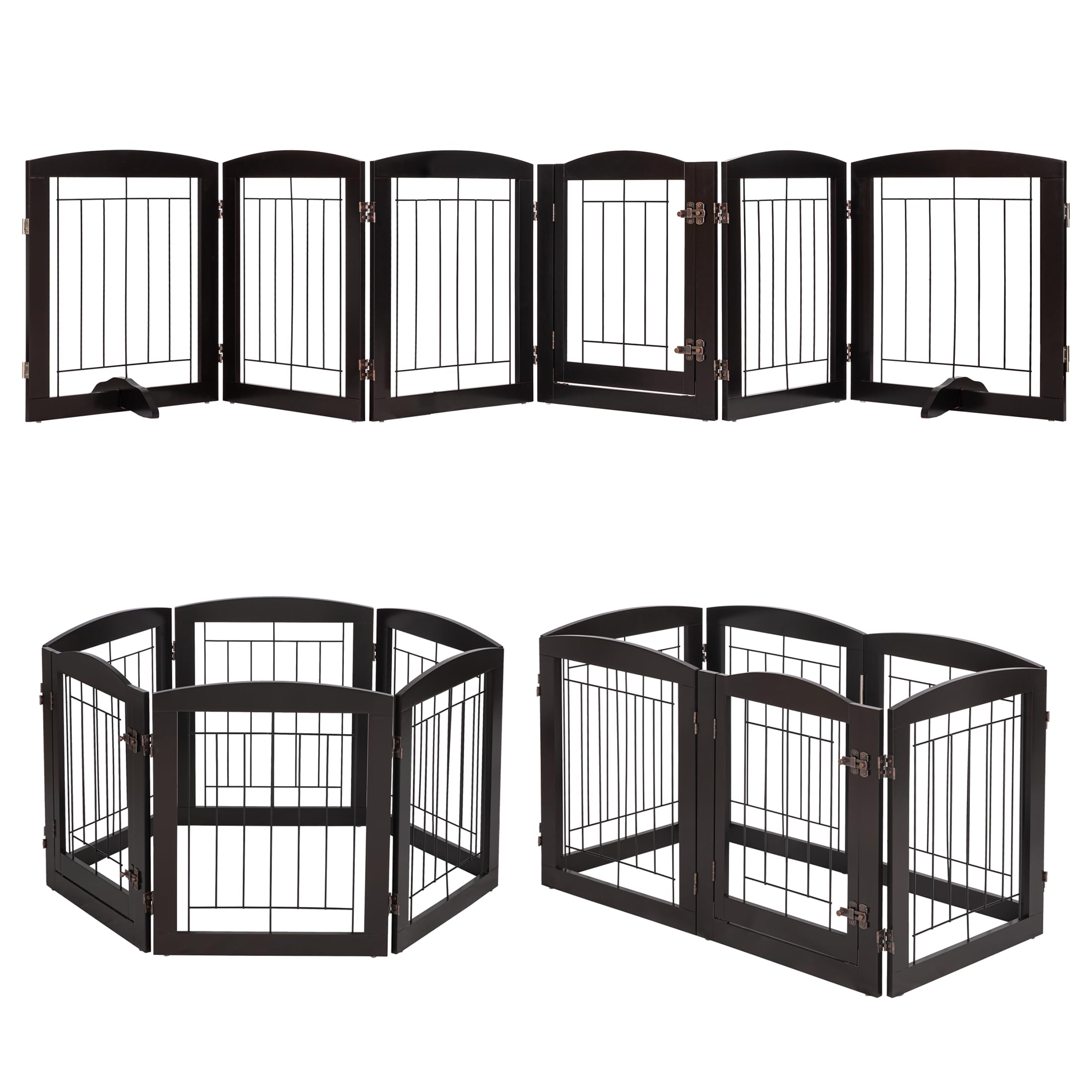 PAWLAND Dog Gate Indoor with Walk Through Door, Foldable Free Standing Pet Gate for Doorways, Stairs, The Houes, Pet Puppy Safet