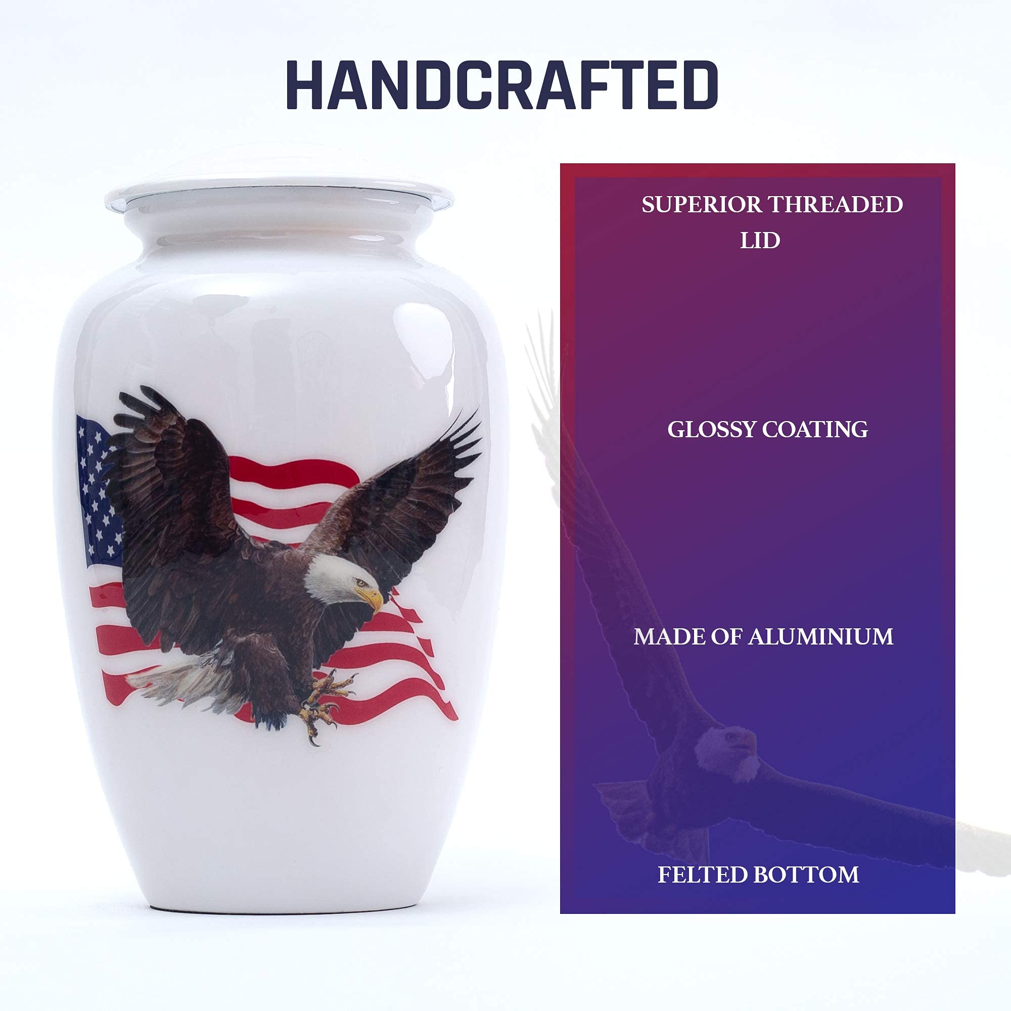 Bold & Divine Bald Eagle With Flag Cremation Urn | Human Ashes Adult Memorial Urn, Burial, Funeral Cremation Urns | 200 Cubic In