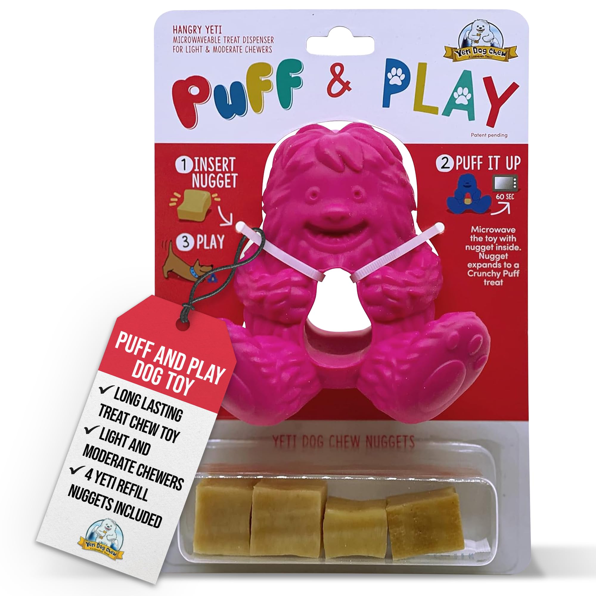 Yeti Puff & Play Dog Toy – Chew Holder & Treat Dispenser For Light To Moderate Chewers – Interactive Puzzle Toy For Teething & Behavior Training – Yeti Orange (Pink, Yeti)