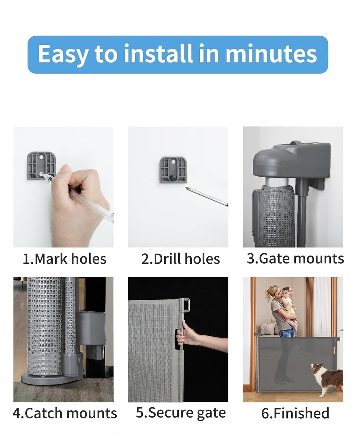Veraste Retractable Baby Gate,Mesh Baby Gate Or Mesh Dog Gate,33' Tall,Extends Up To 55' Wide,Child Safety Gate For Doorways, Stairs, Hallways, Indoor/Outdoor(Grey,33'X55'