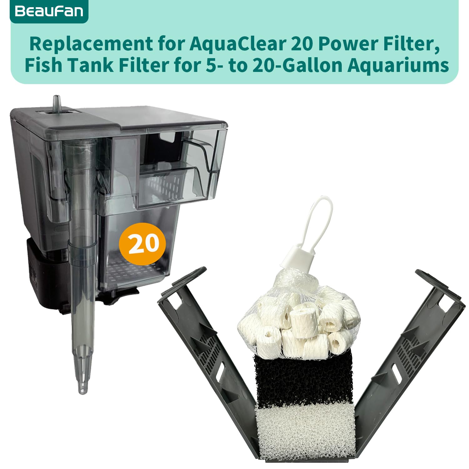 Beaufan 4 Set Of Three-Stage Filtration Tank Filter Maintenance Kit, Replacement For Aquaclear 20 Power Filter, Fish Tank Filter