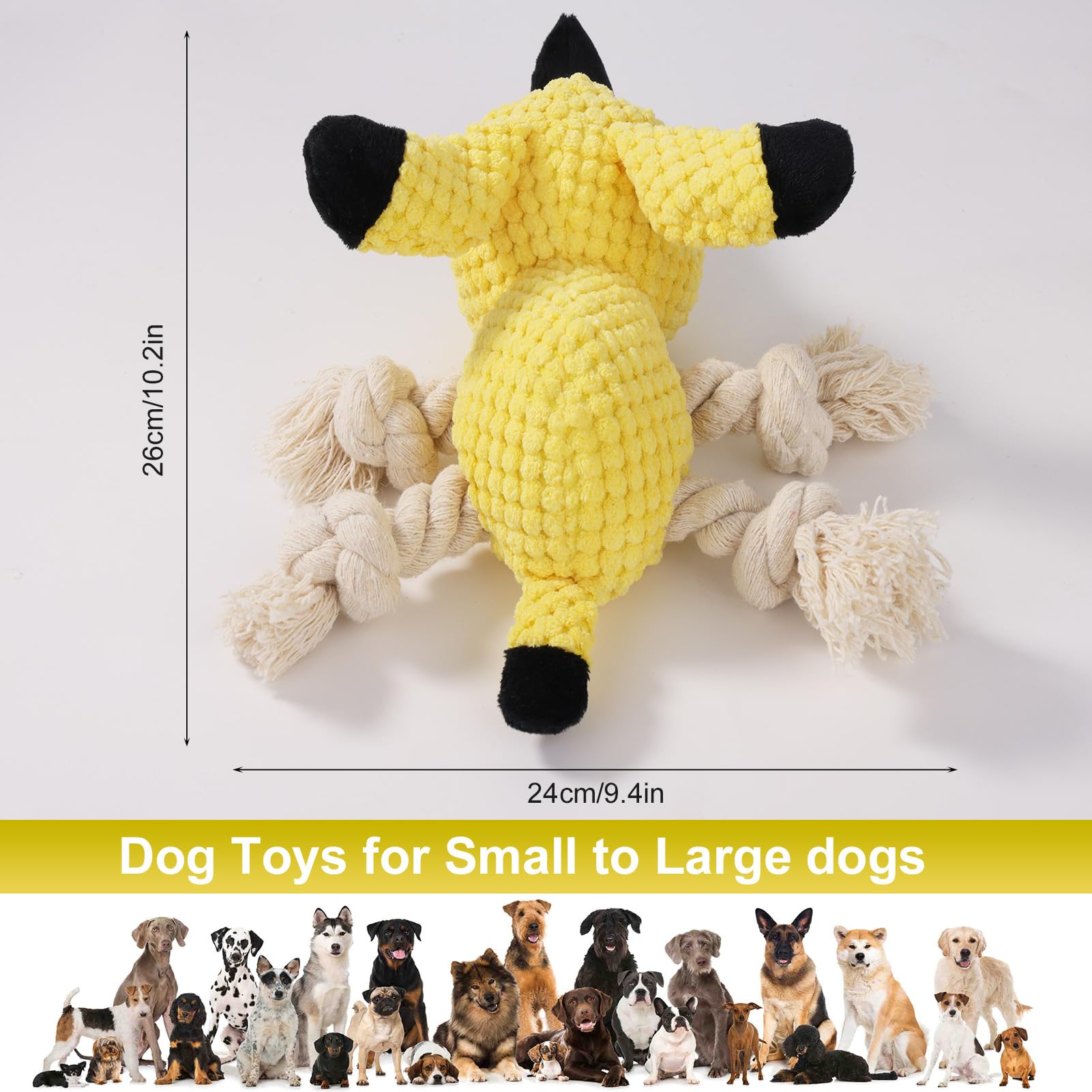 Letsmeet Squeaky Plush Dog Toys - Rope-Designed Interactive Dog Chew Toy for Large Dogs, Puppy Toys for Tug of War, Durable Pet