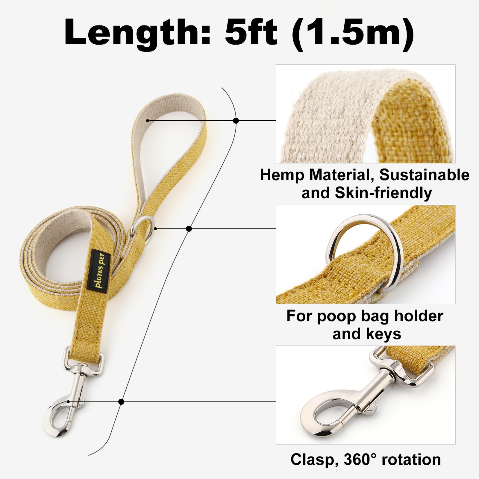 Plutus Pet Cotton Hemp Dog Collar And Leash Set, Adjustable Collar For Small, Medium, And Large Dogs, Heavy Duty And Soft On Ski