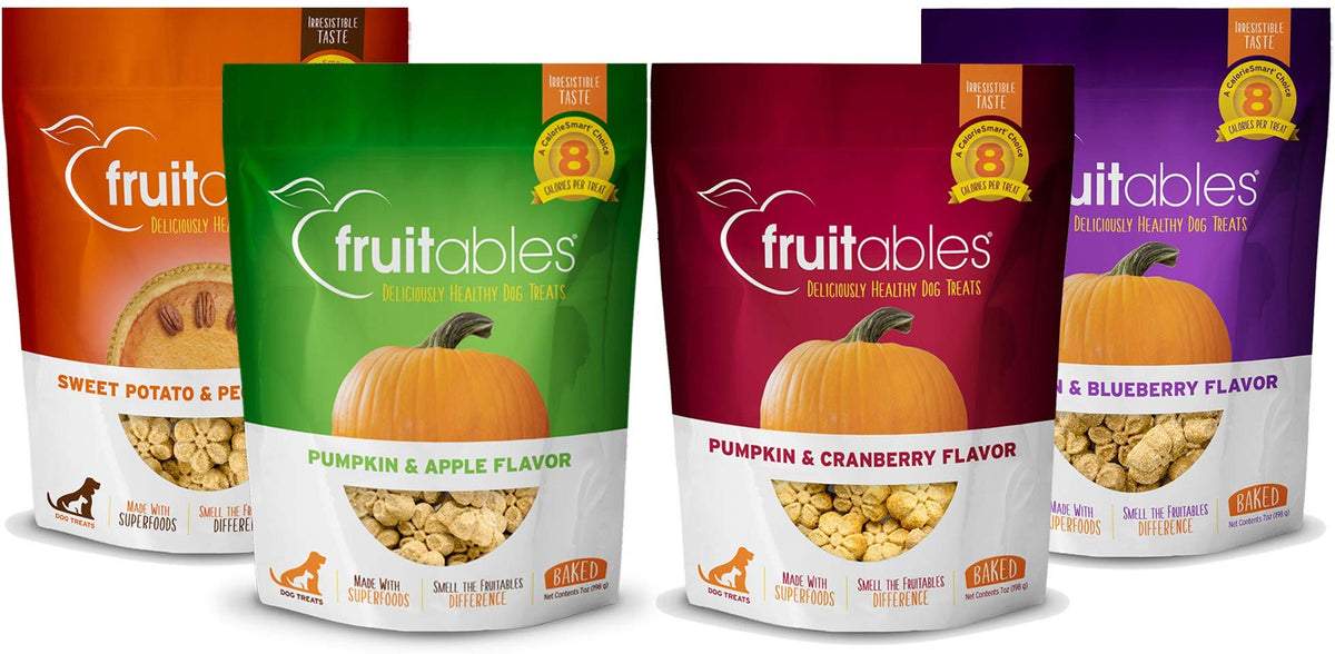 Fruitables Baked Crunchy Pumpkin Dog Treats, 7Oz, Variety Pack Of 4