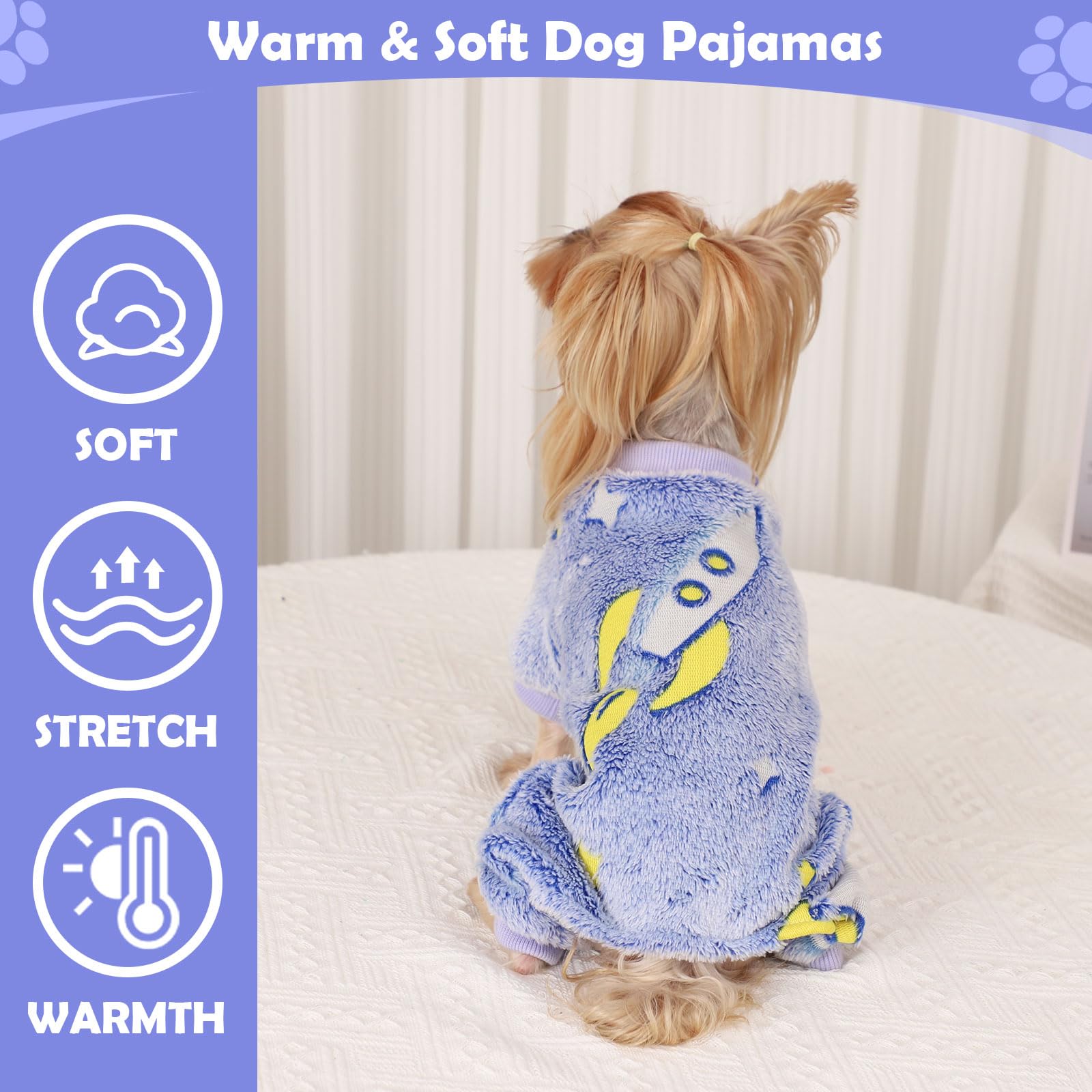 Dog Sweaters Small Girl Warm Fleece Pajamas, Cute Extra Small Dog Clothes, 4 Legs Puppy Jumpsuit Pjs Soft Stretchy Doggie Onesie